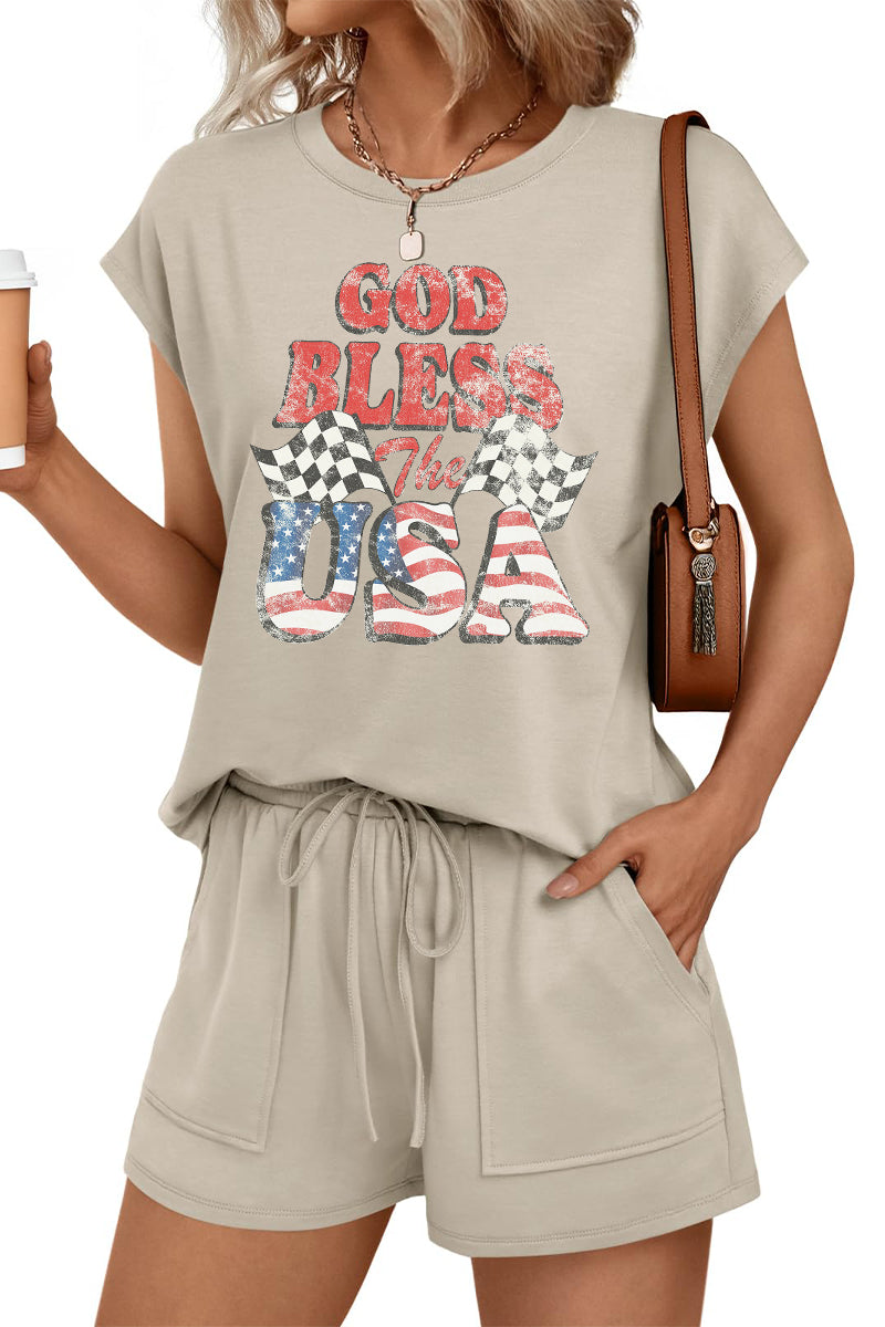 4th of July USA Graphic Short Set Outfit