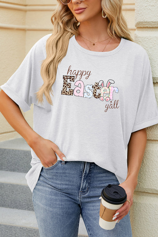 Happy Easter Clover Graphic Oversized Casual Tee