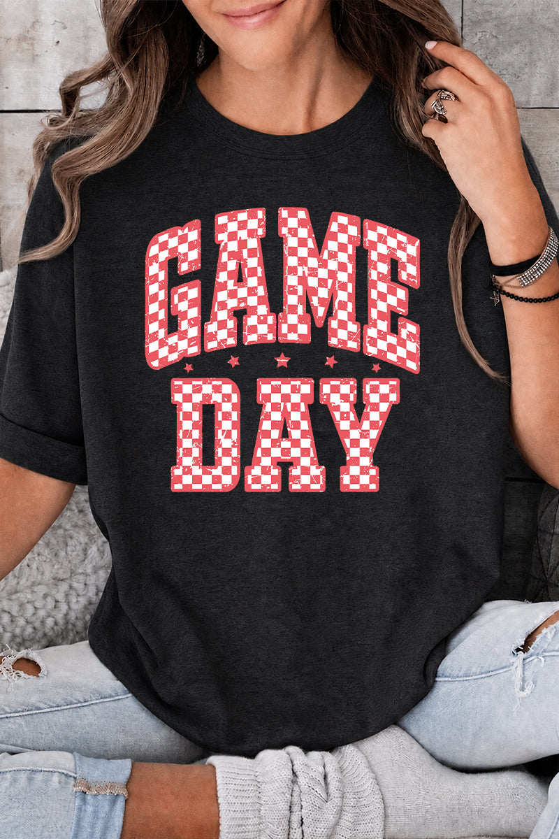 Checkerboard Rayon Tee Game Day Graphic Top