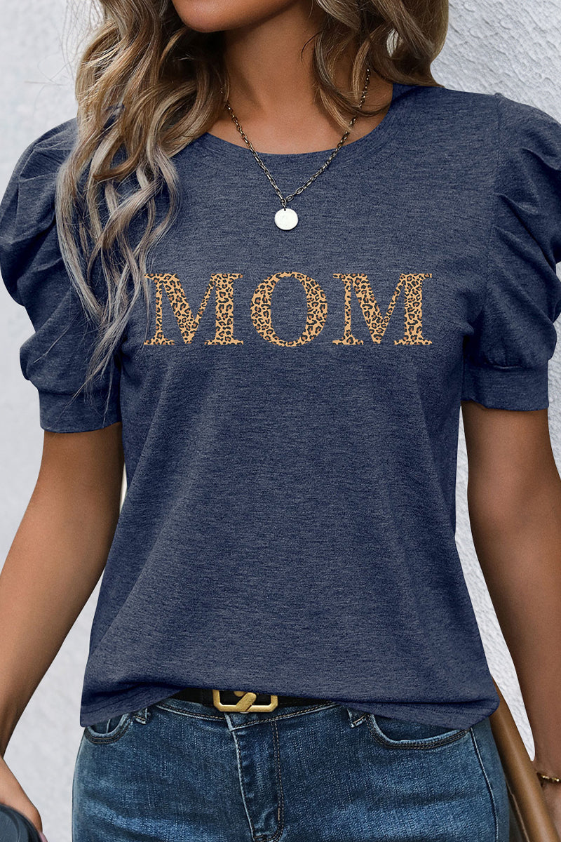 Mother’s Day MOM Graphic Puff Sleeve Casual T Shirt