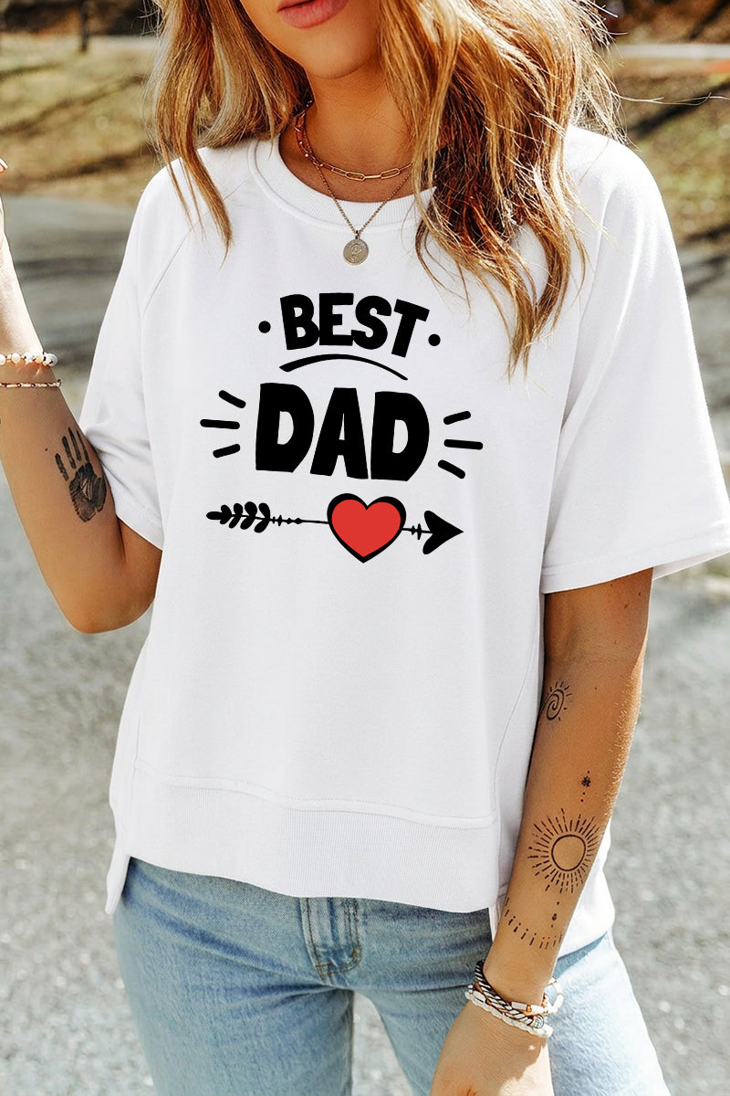 Grey Best Dad Graphic Tee Red Heart Casual Short Sleeve Top