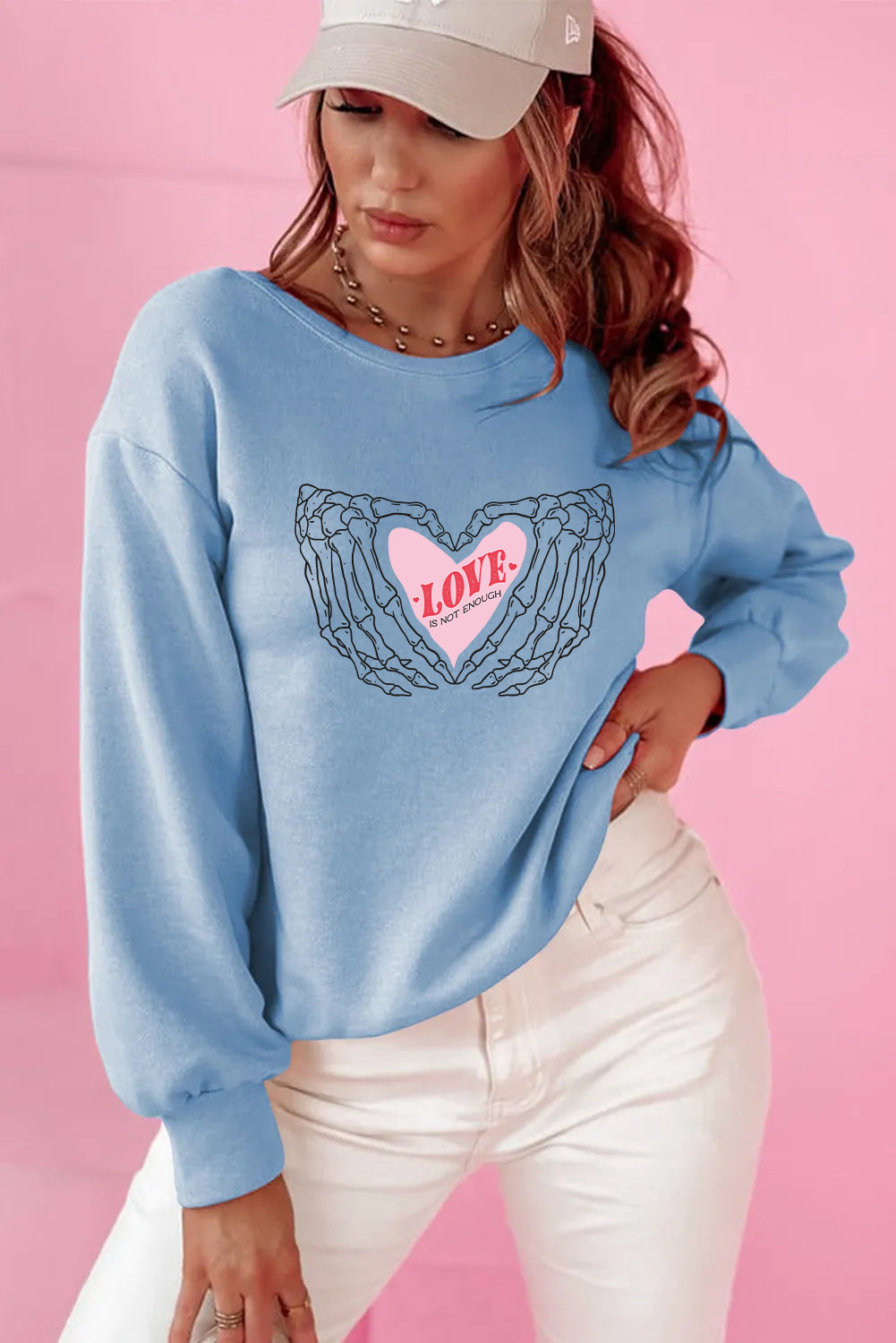 Valentines Day Pink Love Heart Skeleton Sweatshirt