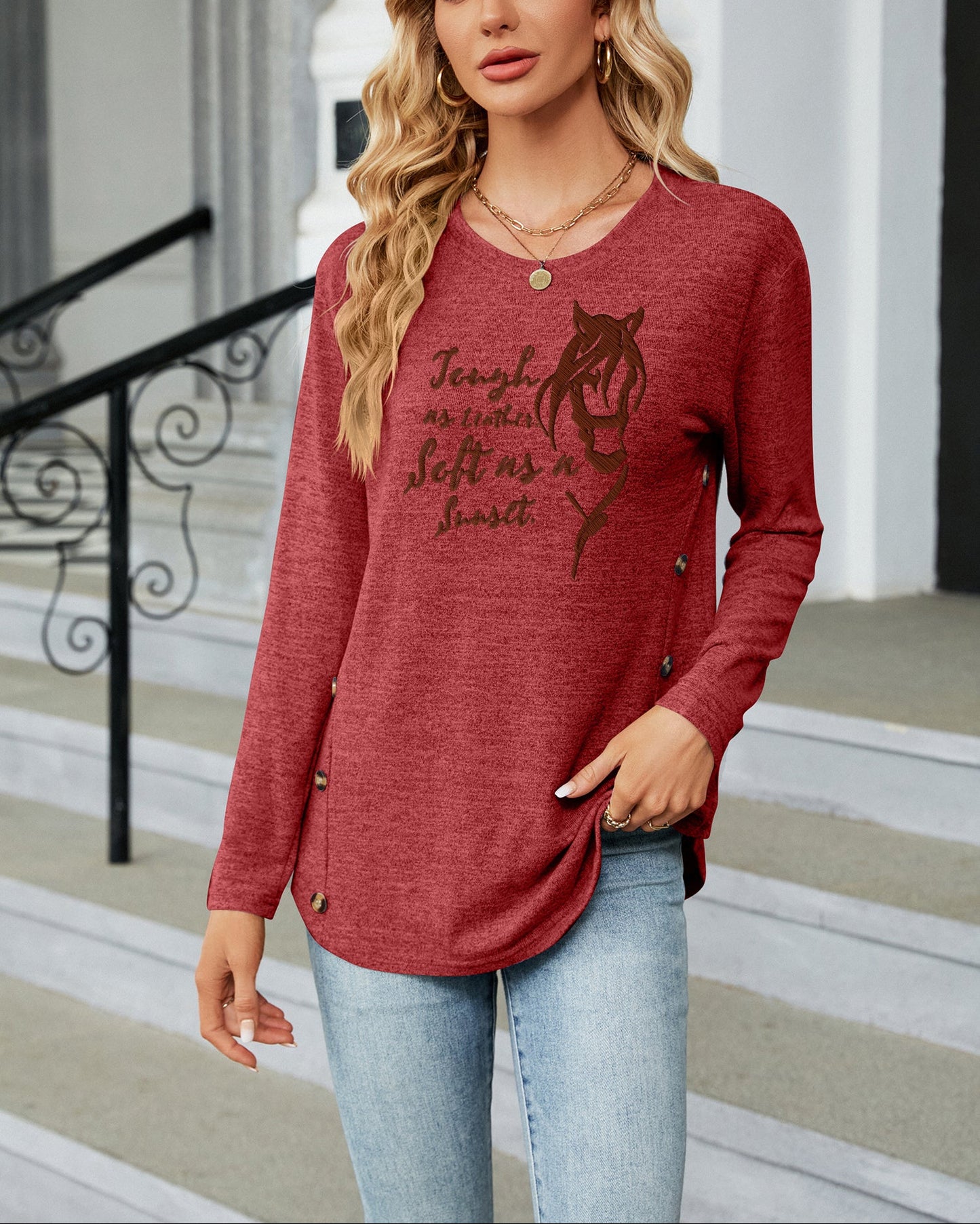 Western Cowgirl Letter Graphic Casual Tee