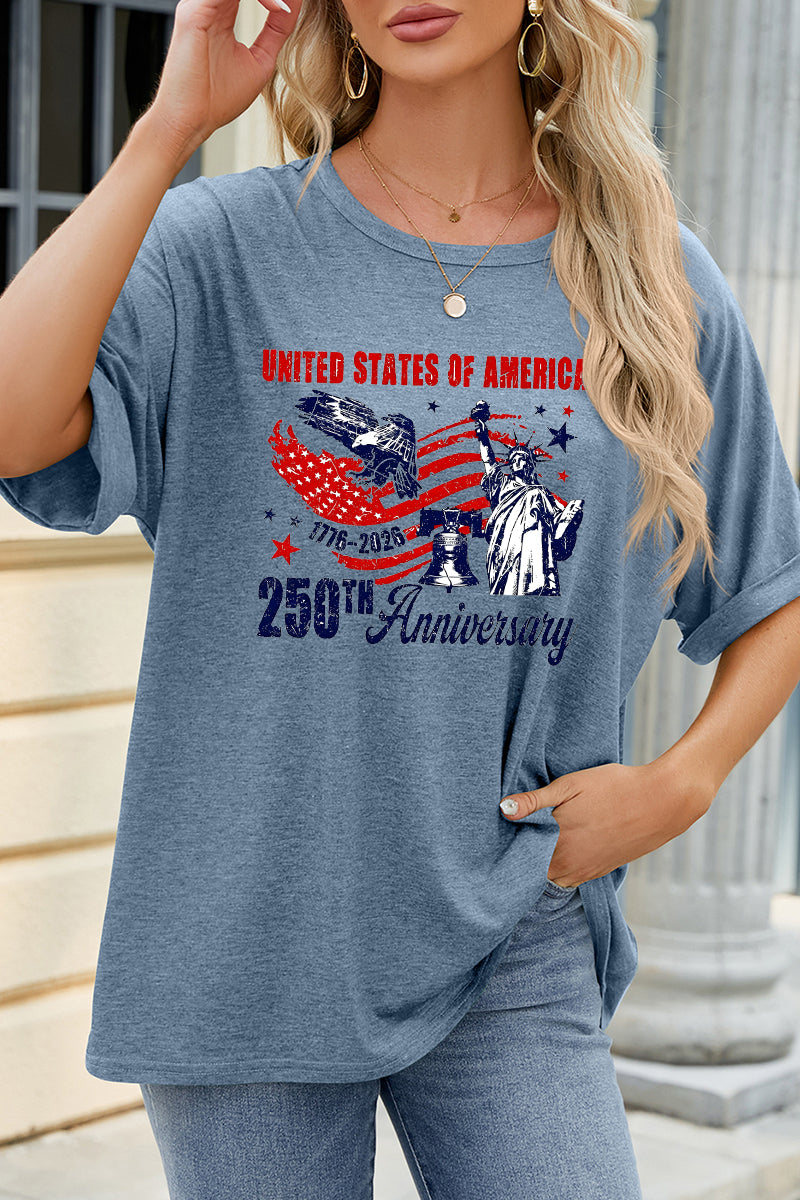 Patriotic Graphic Tee Oversized Casual Independence Day Top