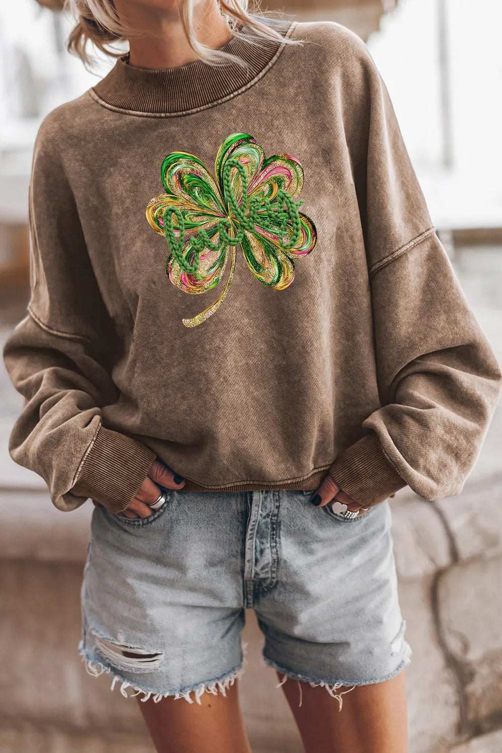 Saint Patrick's Day Glitter Shamrock Graphic Sweatshirt（Not Embroidery）