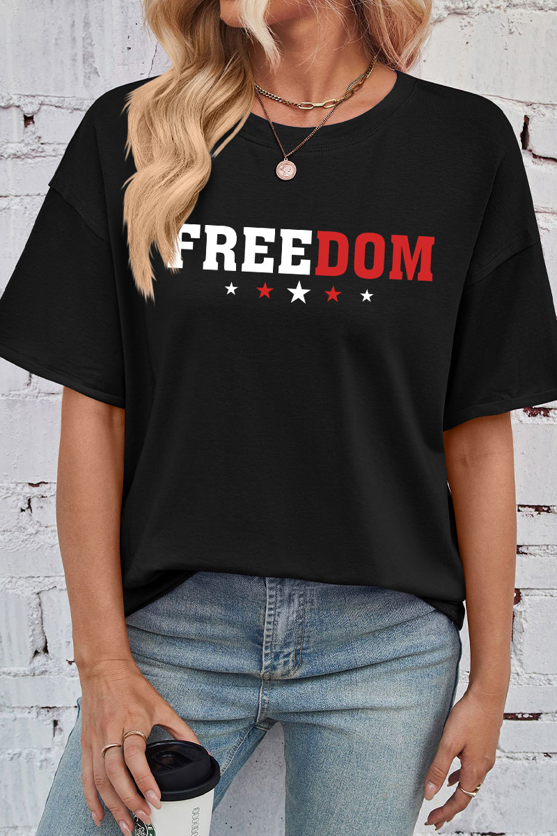Patriotic Cotton Graphic Tee Oversized Freedom Star Top