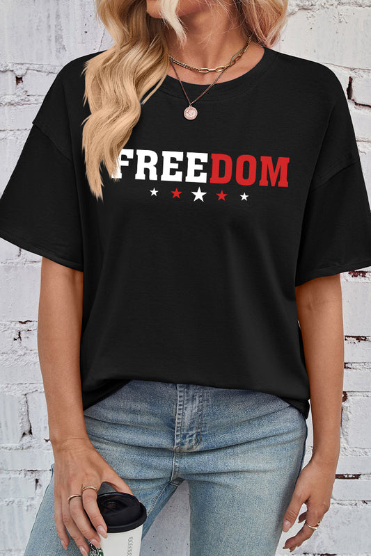 Patriotic Cotton Graphic Tee Oversized Freedom Star Top