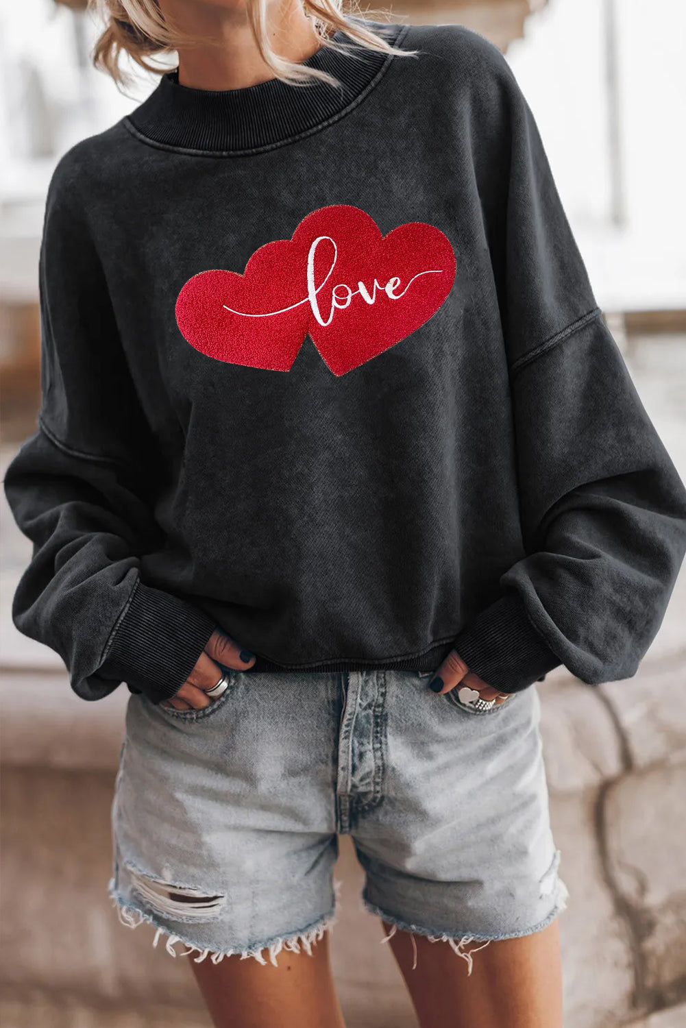 Valentines Day Love Double Heart Vintage Sweatshirt
