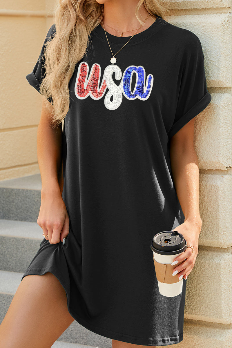 USA Graphic Pocket T Shirt Dress Casual Loose Fit