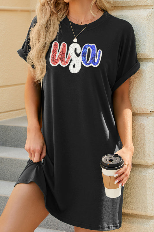 USA Graphic Pocket T Shirt Dress Casual Loose Fit
