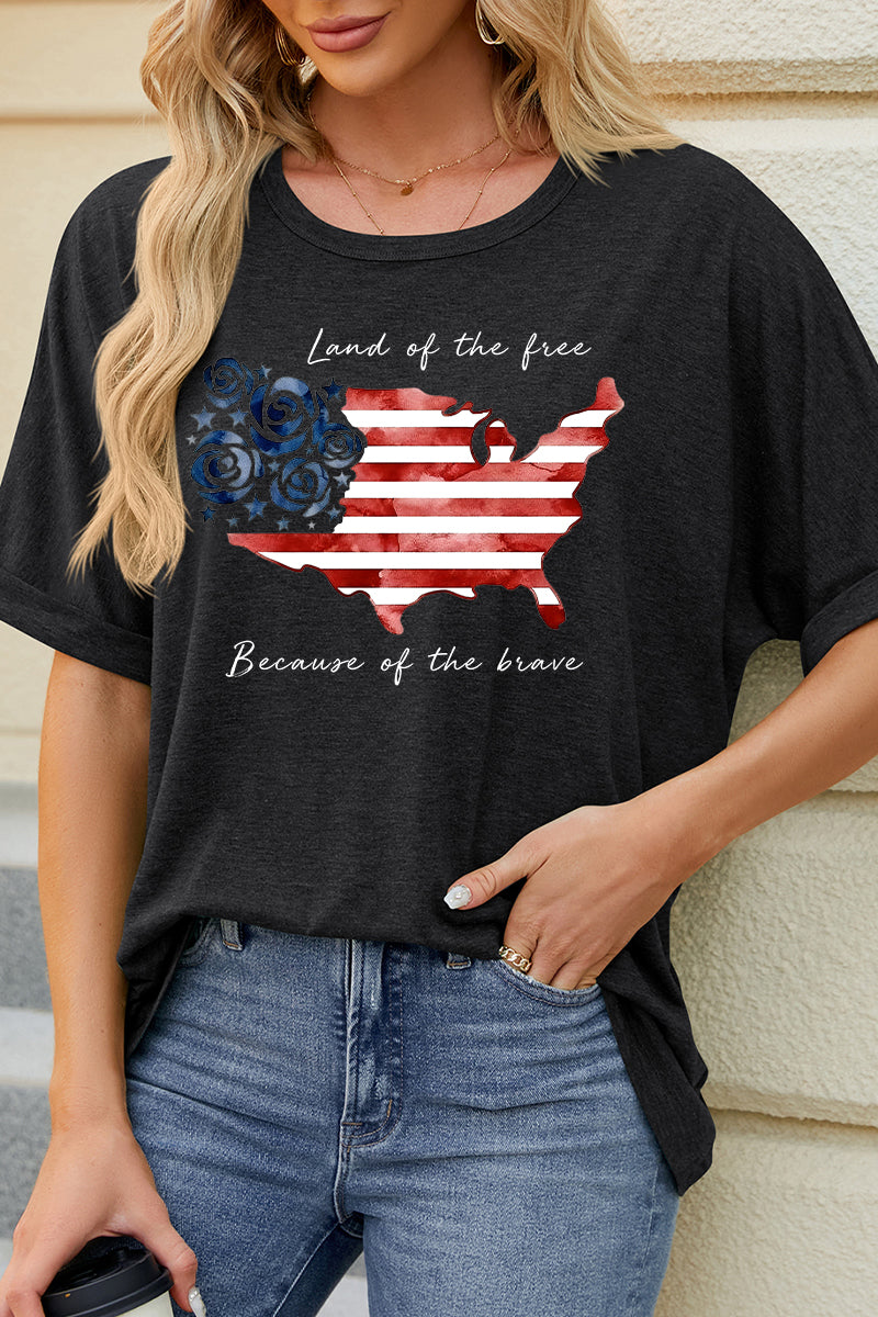 American Flag Graphic Loose Tee Fourth of July Casual Patriotic Top