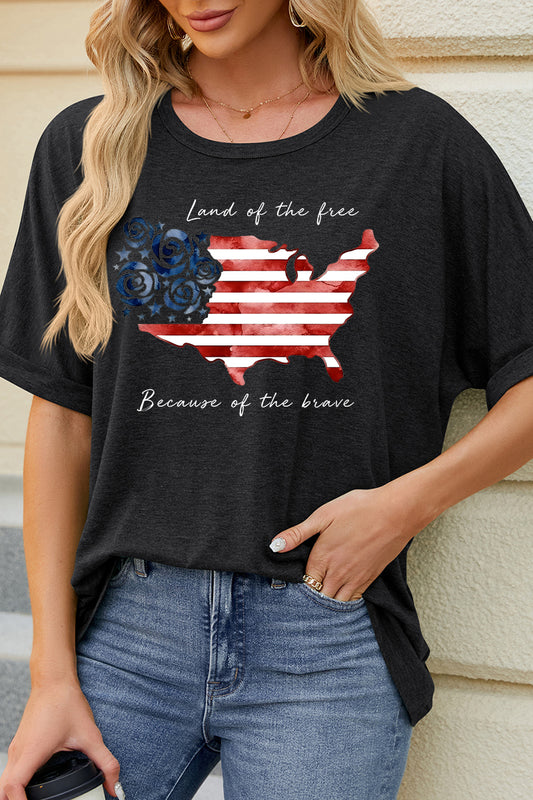 American Flag Graphic Loose Tee Fourth of July Casual Patriotic Top