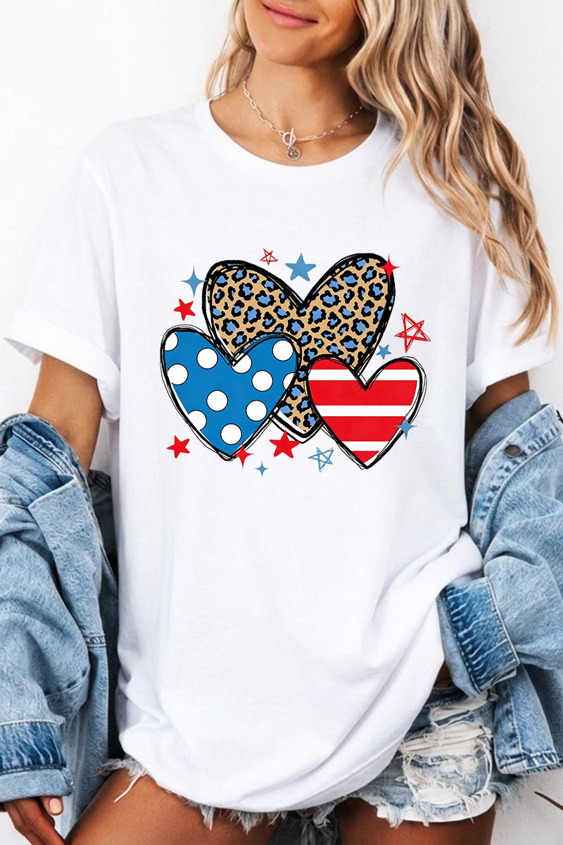 Independence Day Leopard Heart Flag Graphic Tee
