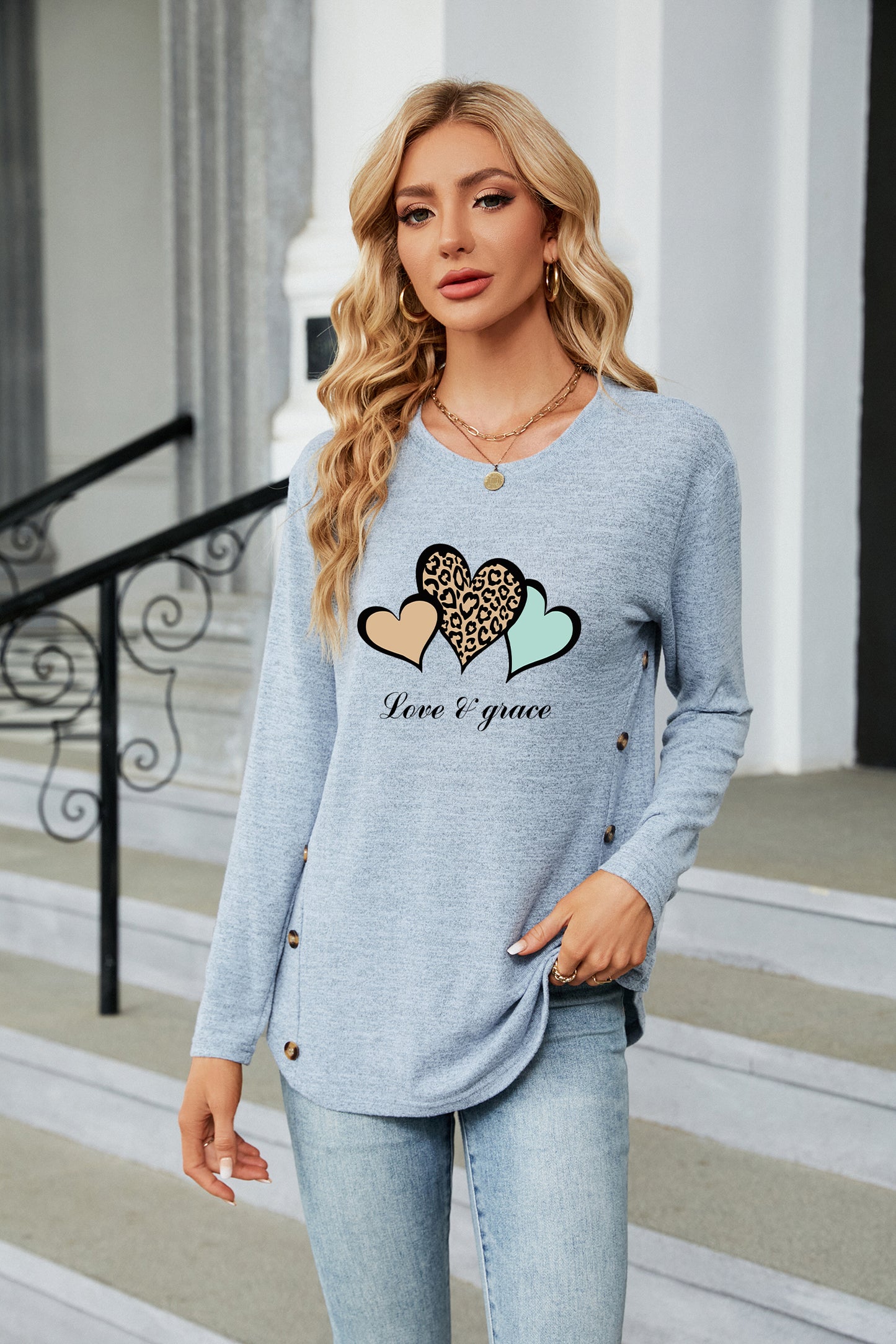 Valentine's Day Leopard Heart Graphic Everyday Long Sleeve