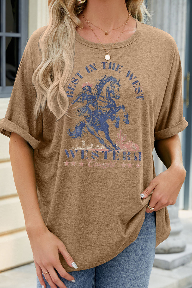 Western Horse Graphic Tee Casual Loose Cowgirl Top