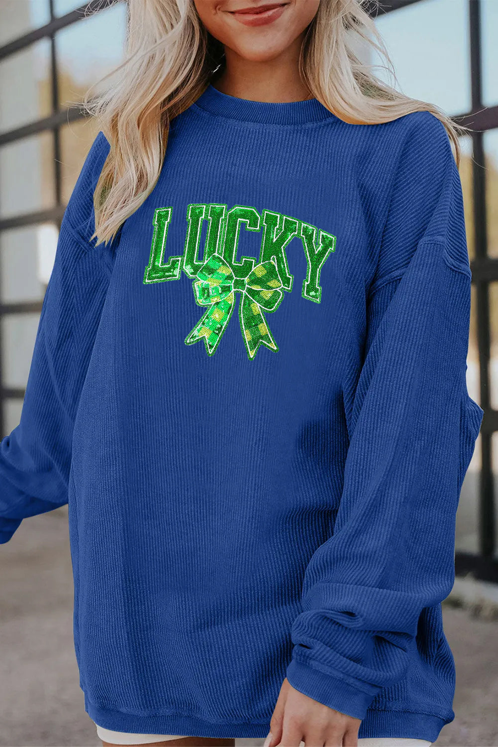Saint Patrick's Day Lucky Sequin Clover Graphic Sweatshirt