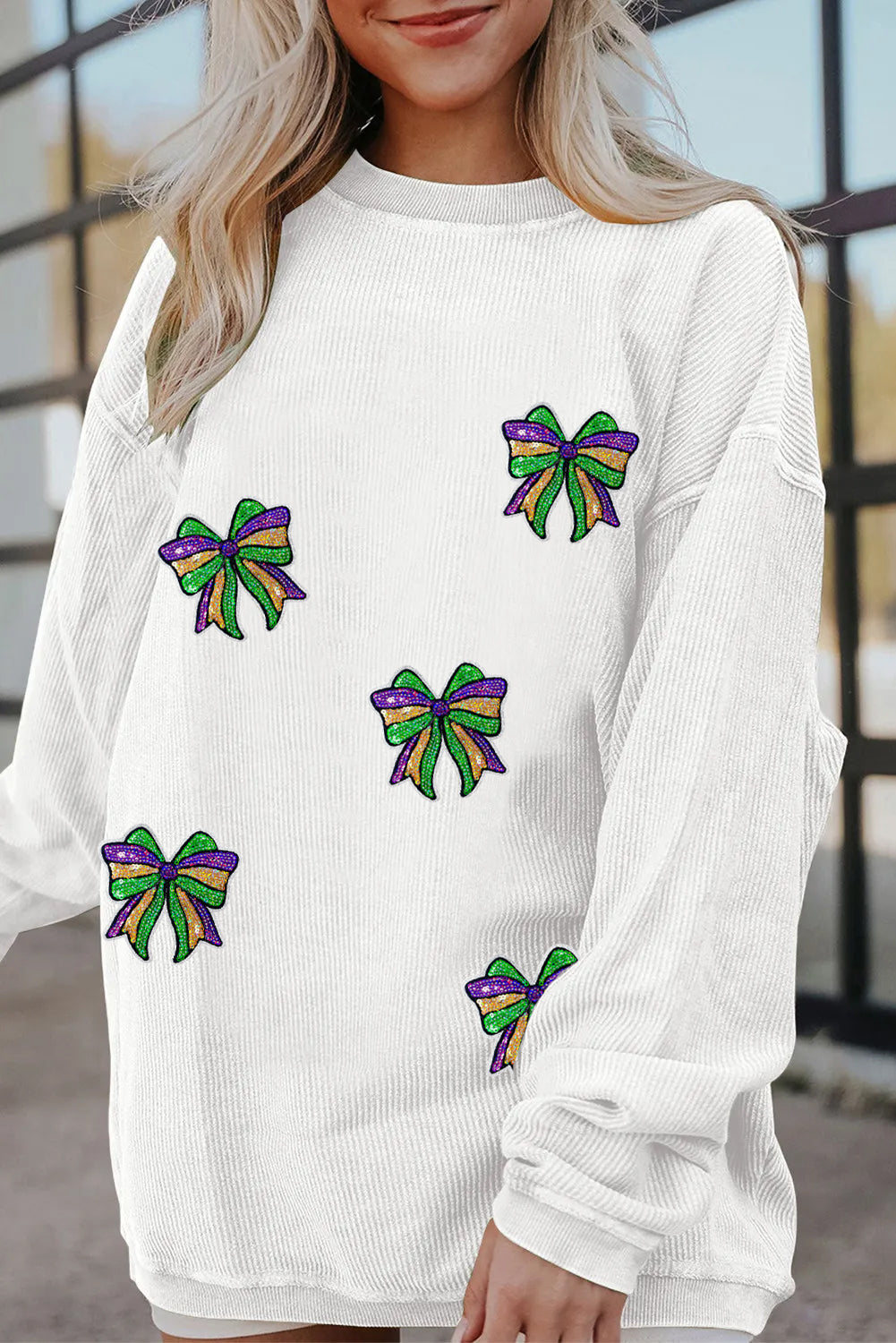 Mardi Gras Bow Pattern Oversized Sweatshirt