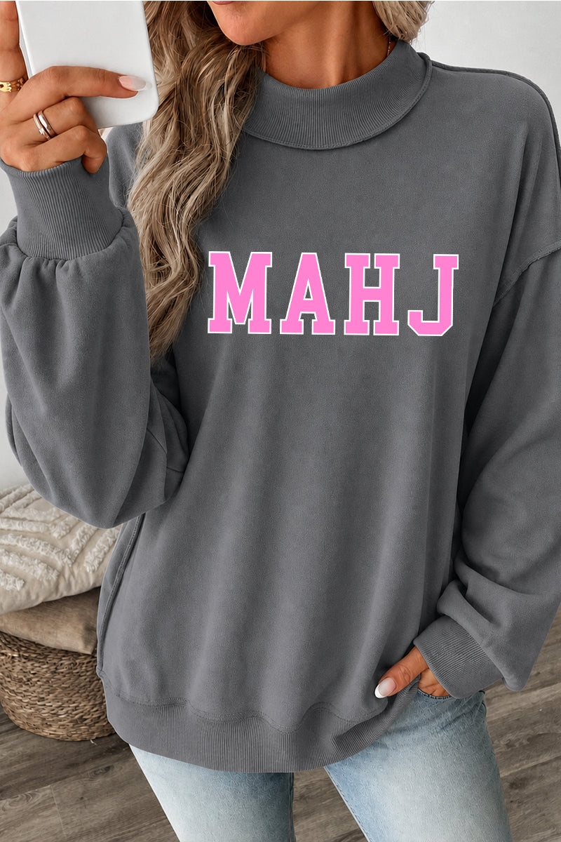 Varsity Letter Graphic Mock Neck Oversized Sweatshirt
