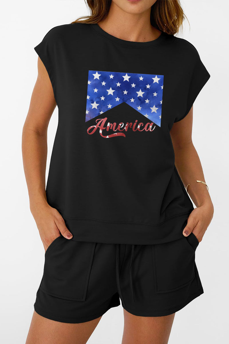 America Stars Tee Shorts Set Patriotic Summer Outfit