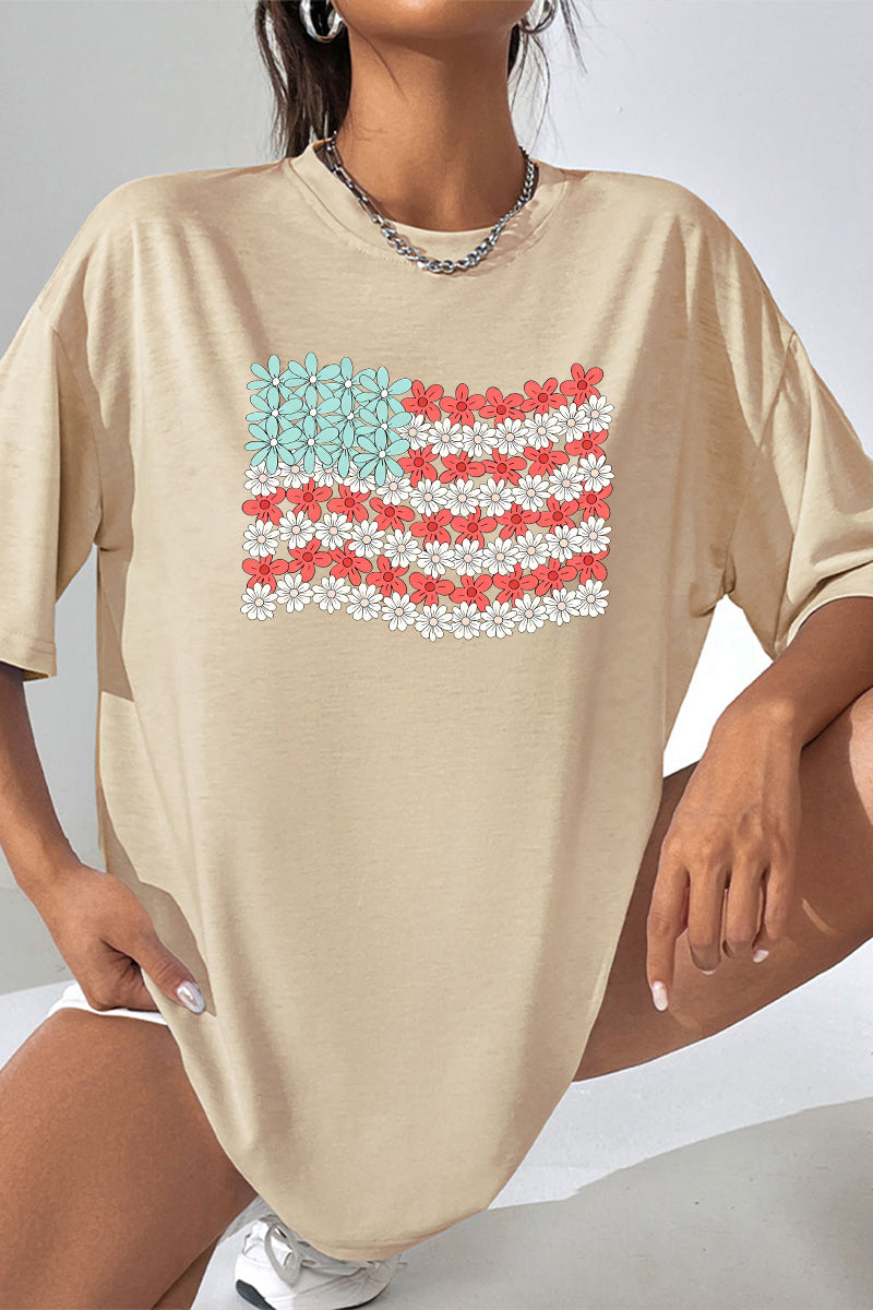 Floral Flag Graphic Tee Oversized Casual