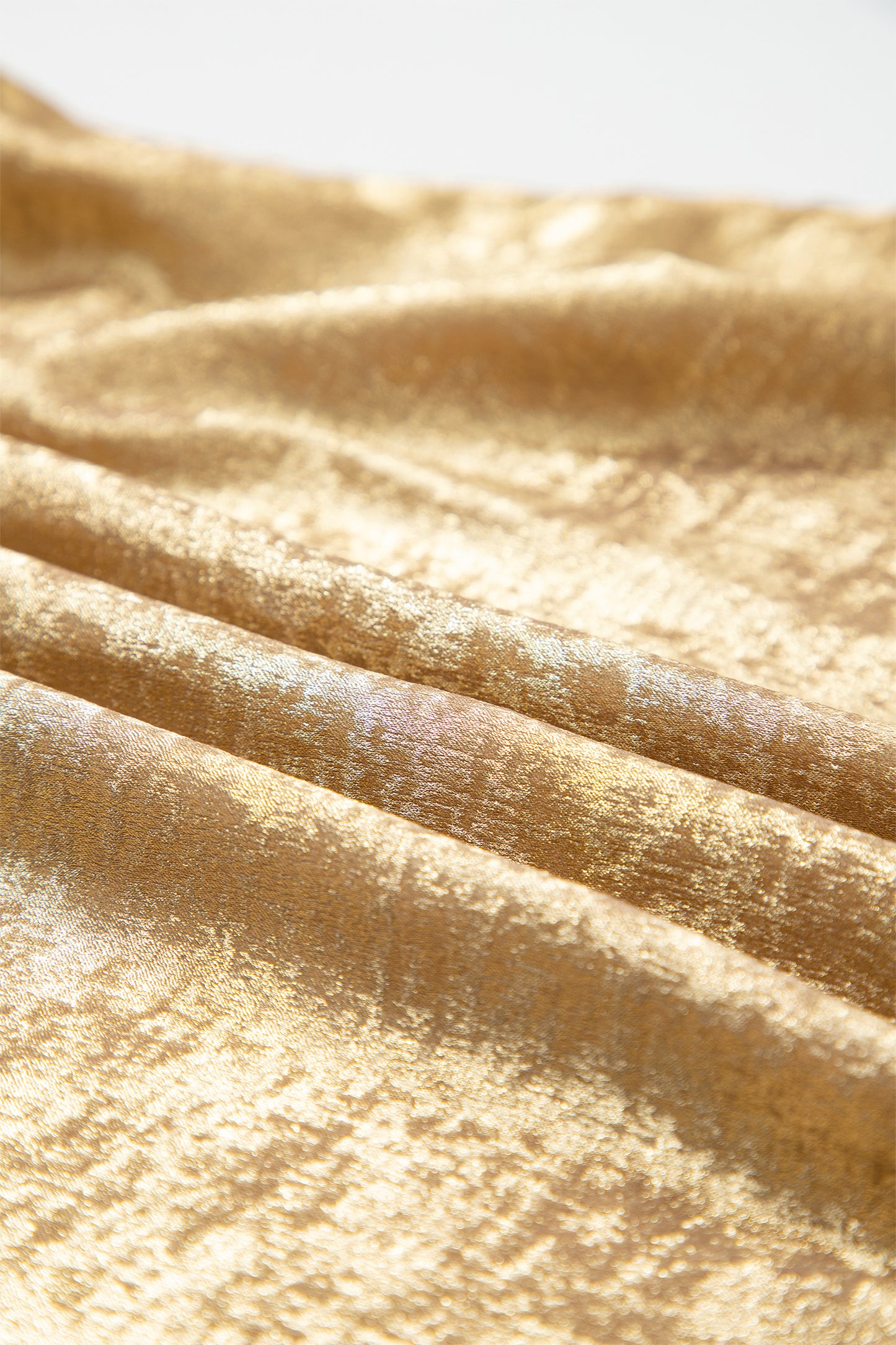 Gold Metallic Sheen V Neck Gathered Cuff Long Sleeve Blouse