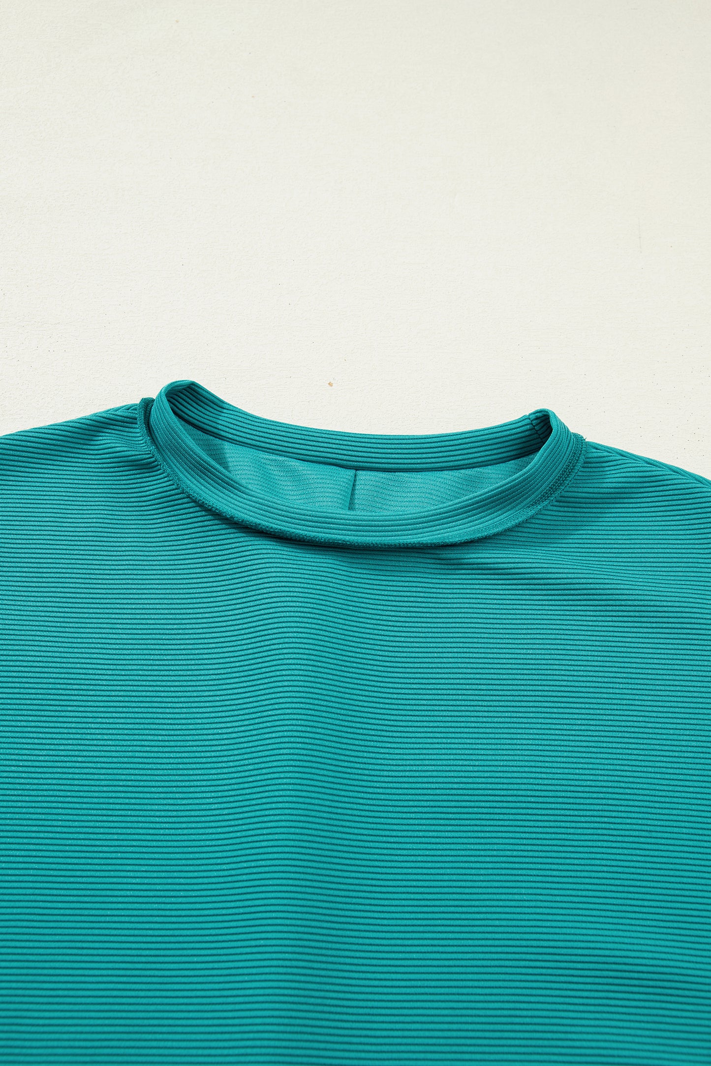 Sea Green Horizontal Ribbed Exposed Seam Detail Drop Shoulder Baggy Pullover