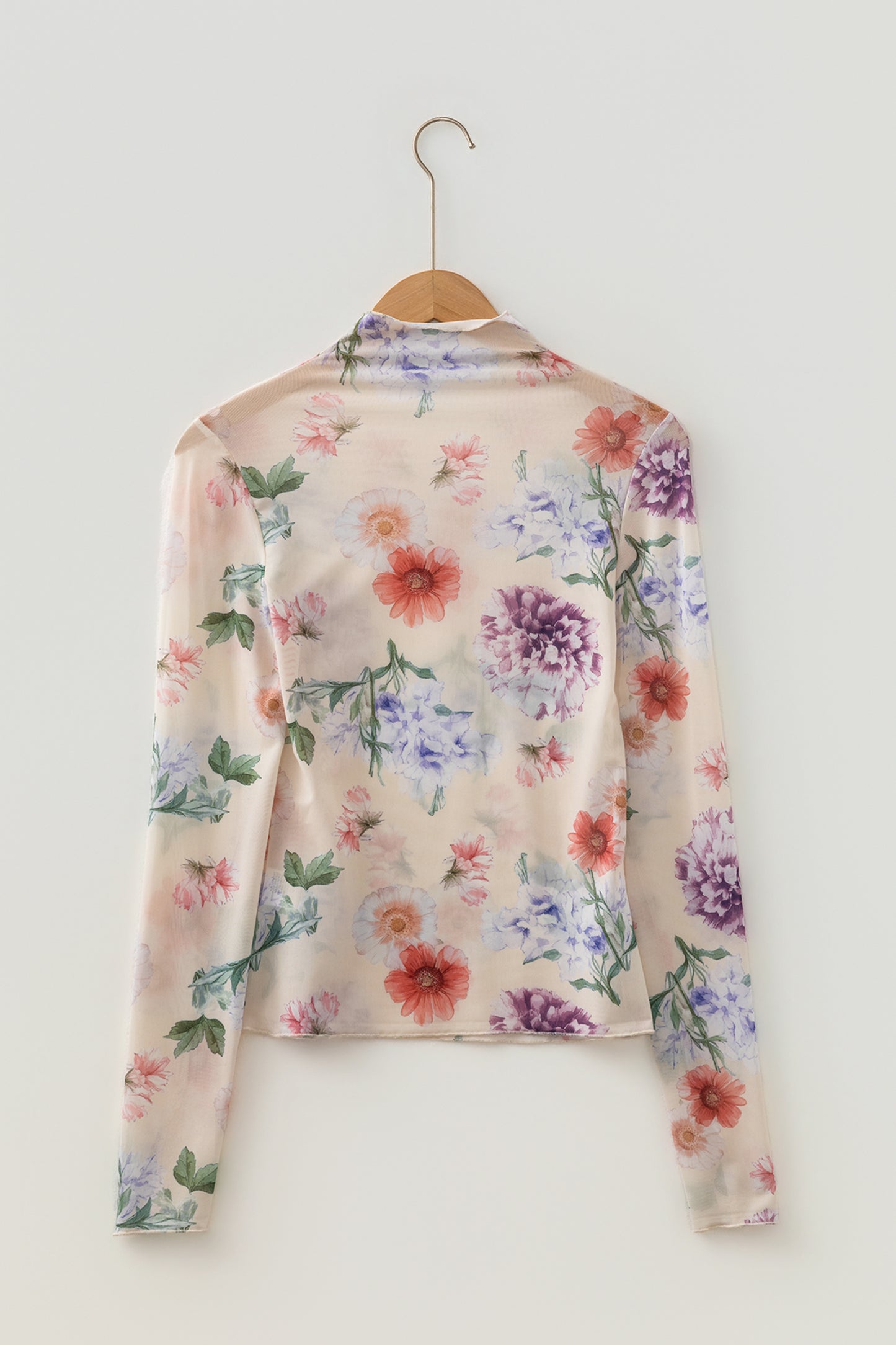 Apricot Floral Mesh Thumbhole Long Sleeve Slim Top