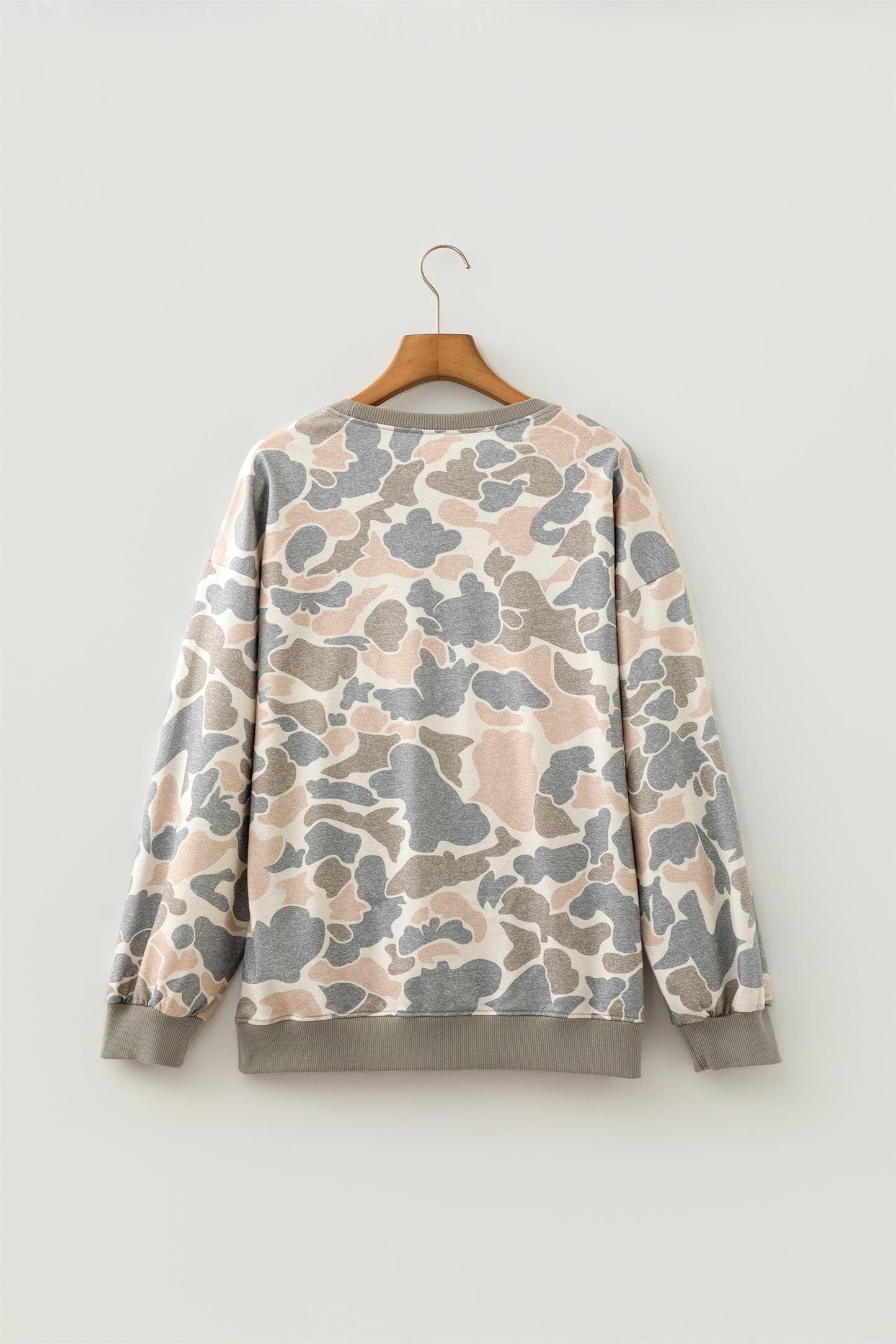 Multicolour Camo Print Ribbed Trim Casual Pullover Sweatshirt