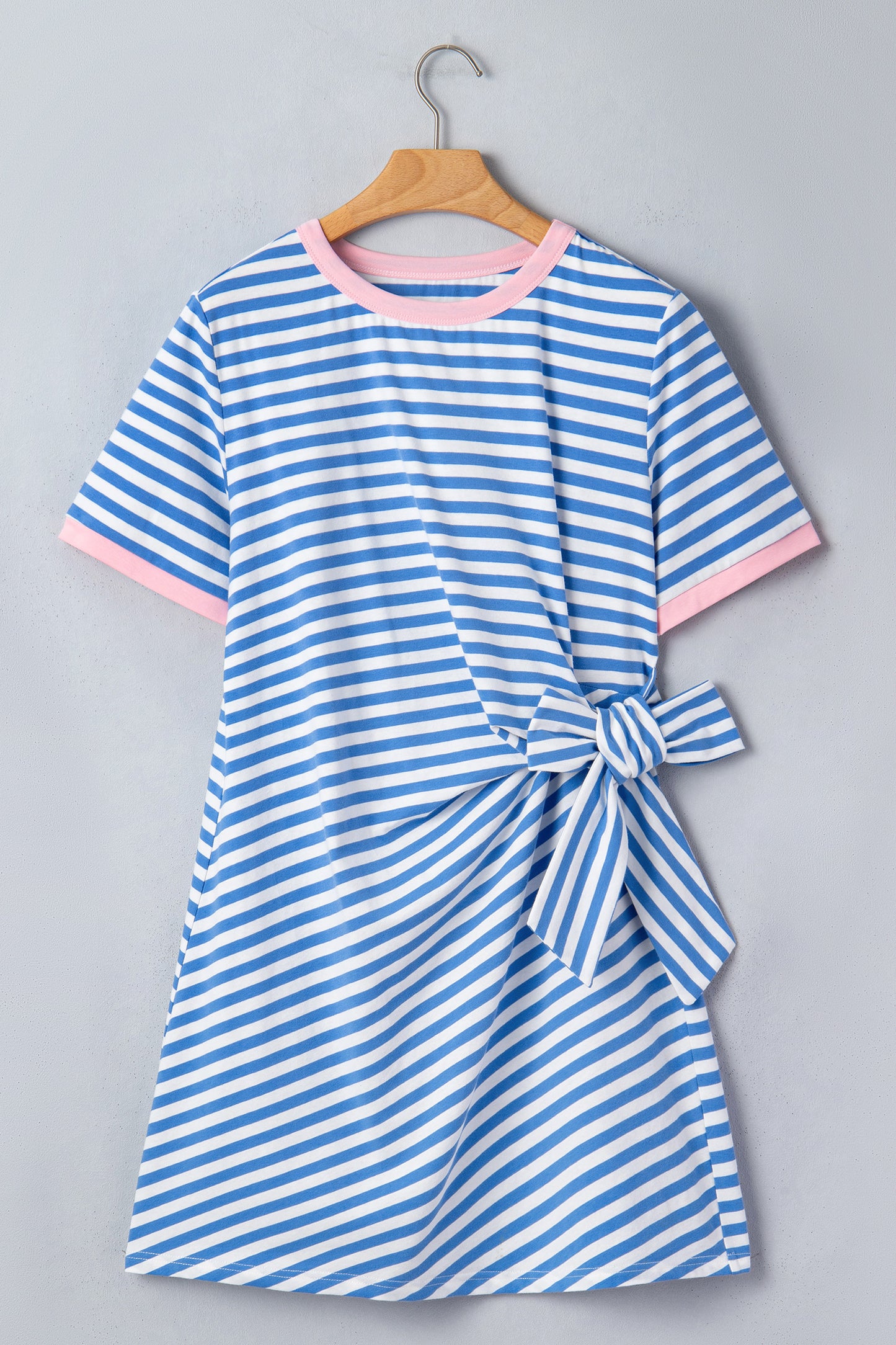 Striped Cotton Knot Front Tee Dress Casual Summer Shift Dress