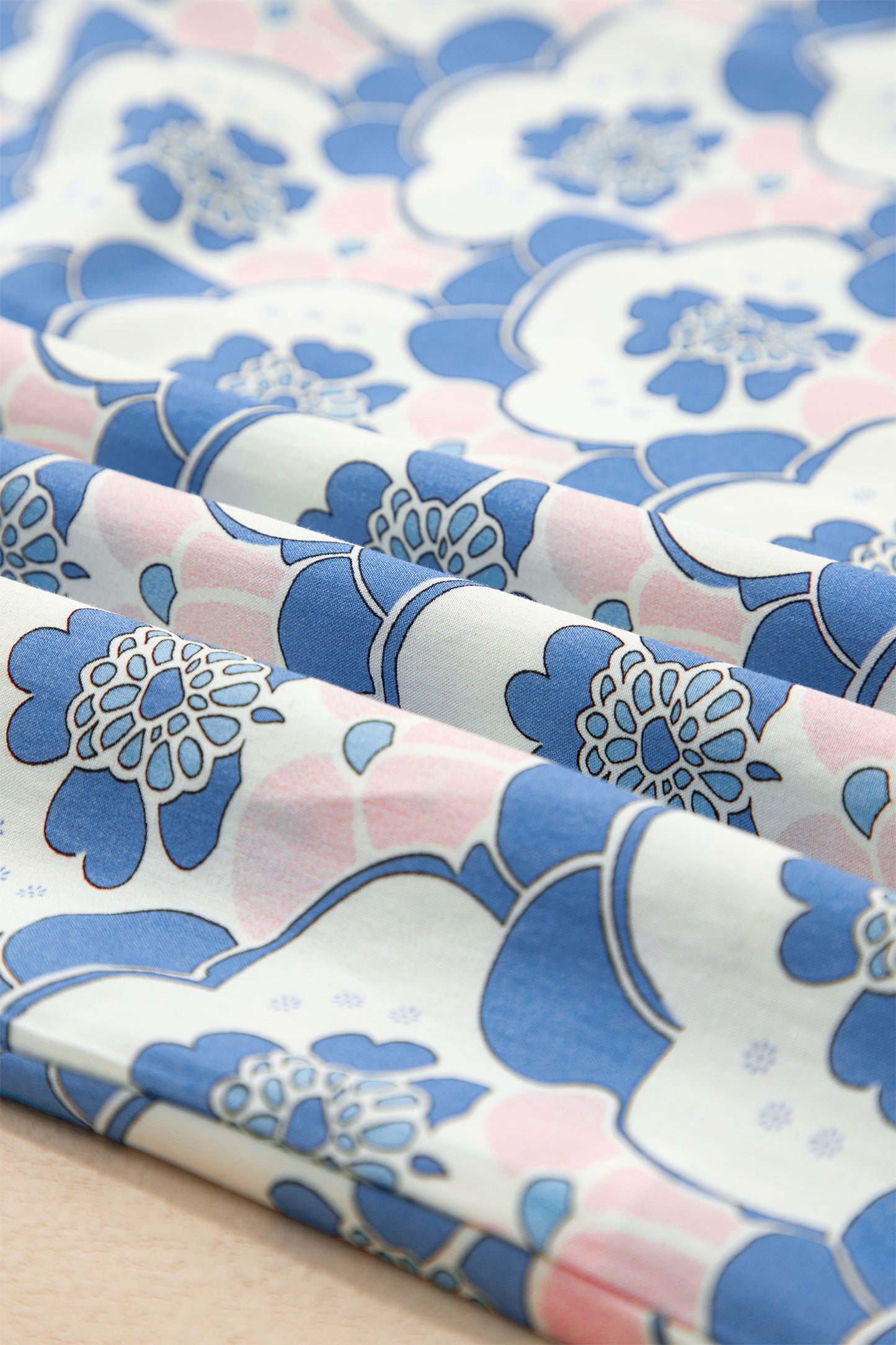 Sky Blue Floral Print Flounced Short Sleeve Contrast Trim V Neck Blouse