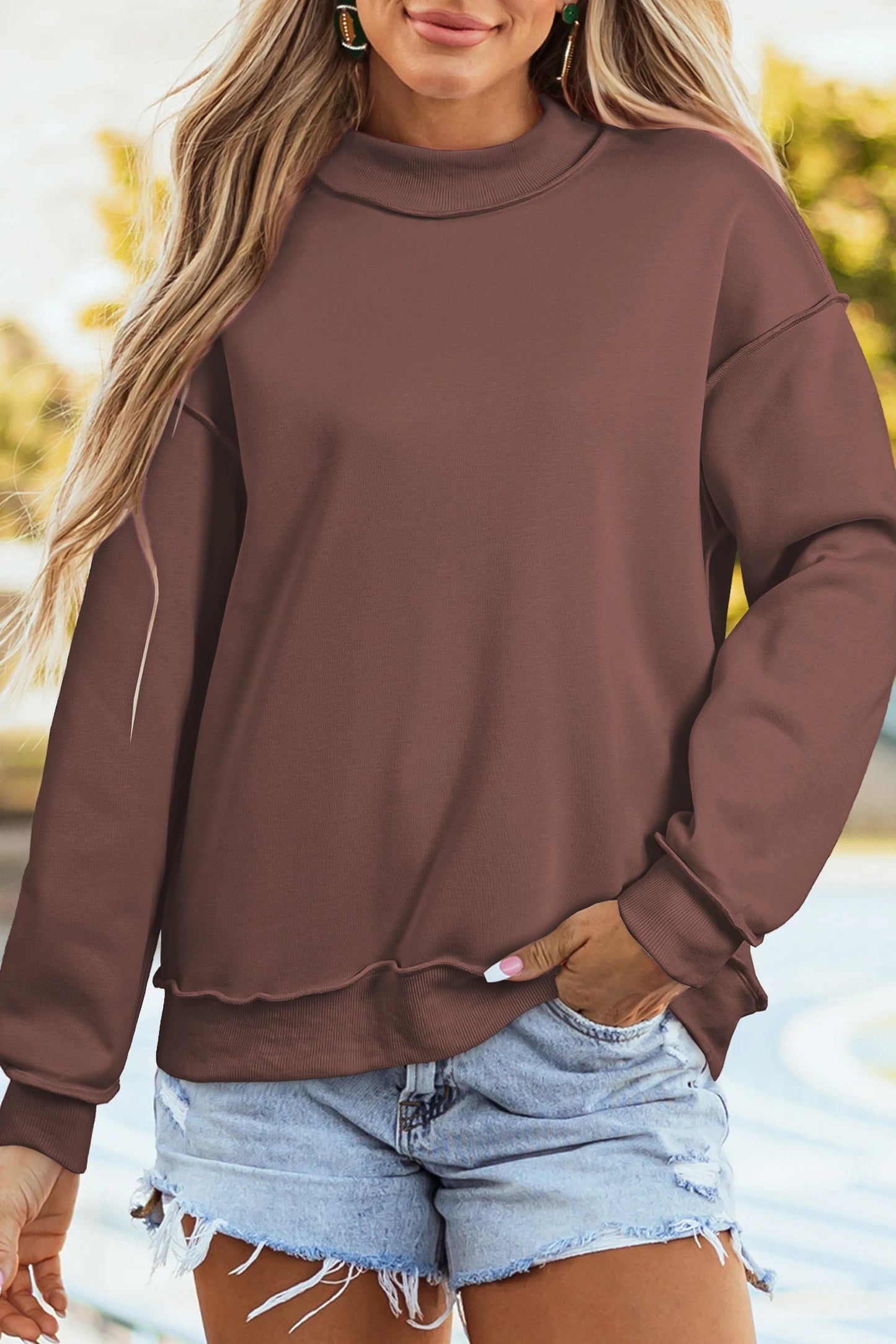 Racing Red Oversize Drop Shoulder Reversible Mock Neck Sweatshirt