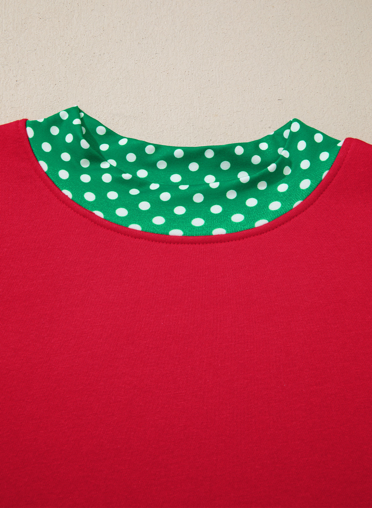 Red Polka Dot Patchwork Round Neck Plus Size Sweatshirt