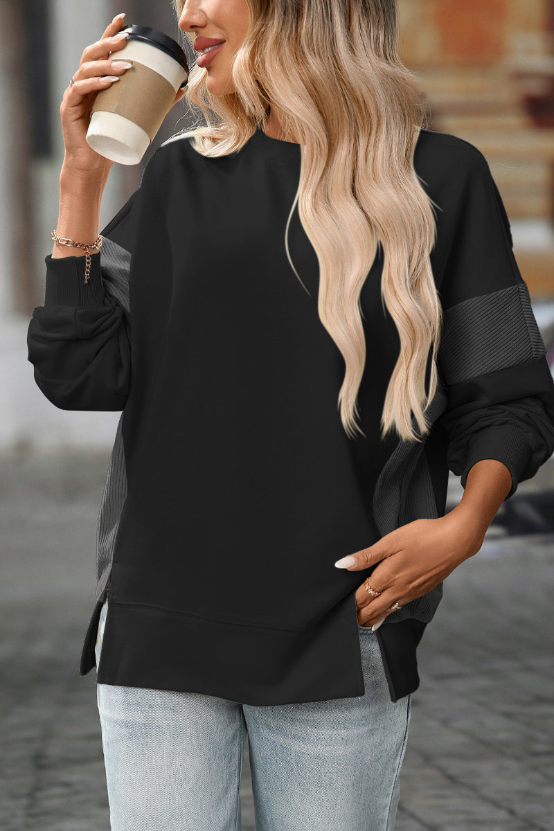 Colorblock Crewneck Long Sleeve Pullover Sweatshirt Women