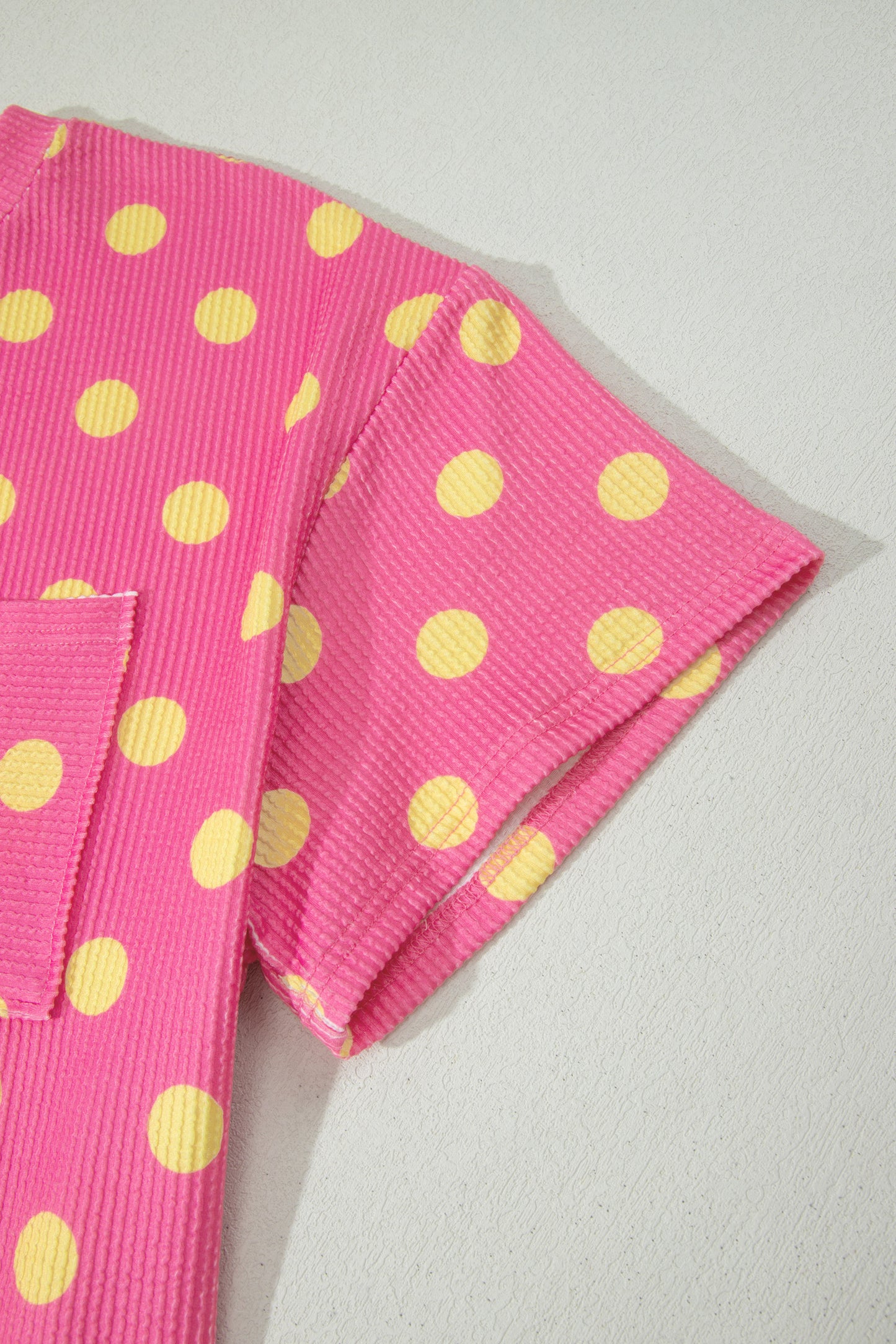 Polka Dot Waffle Knit Plus Size Pocket Top
