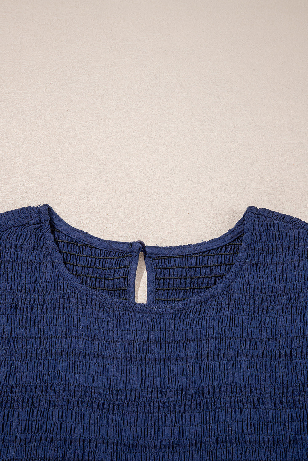 Sail Blue Solid Textured Smocked Puff Short Sleeve High Waist Long Dress