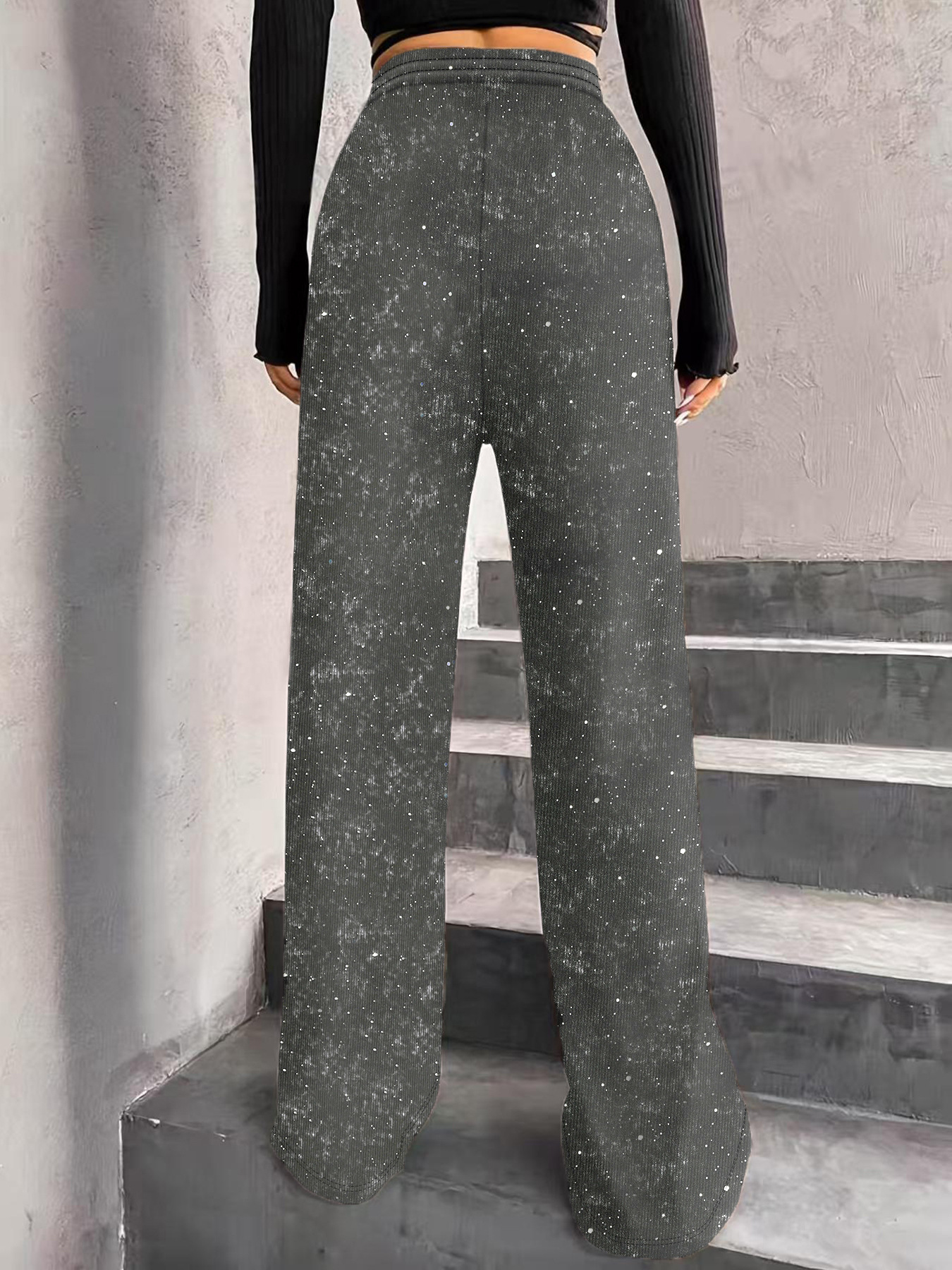 Splatter Knit Pants Casual High Waist Wide Leg