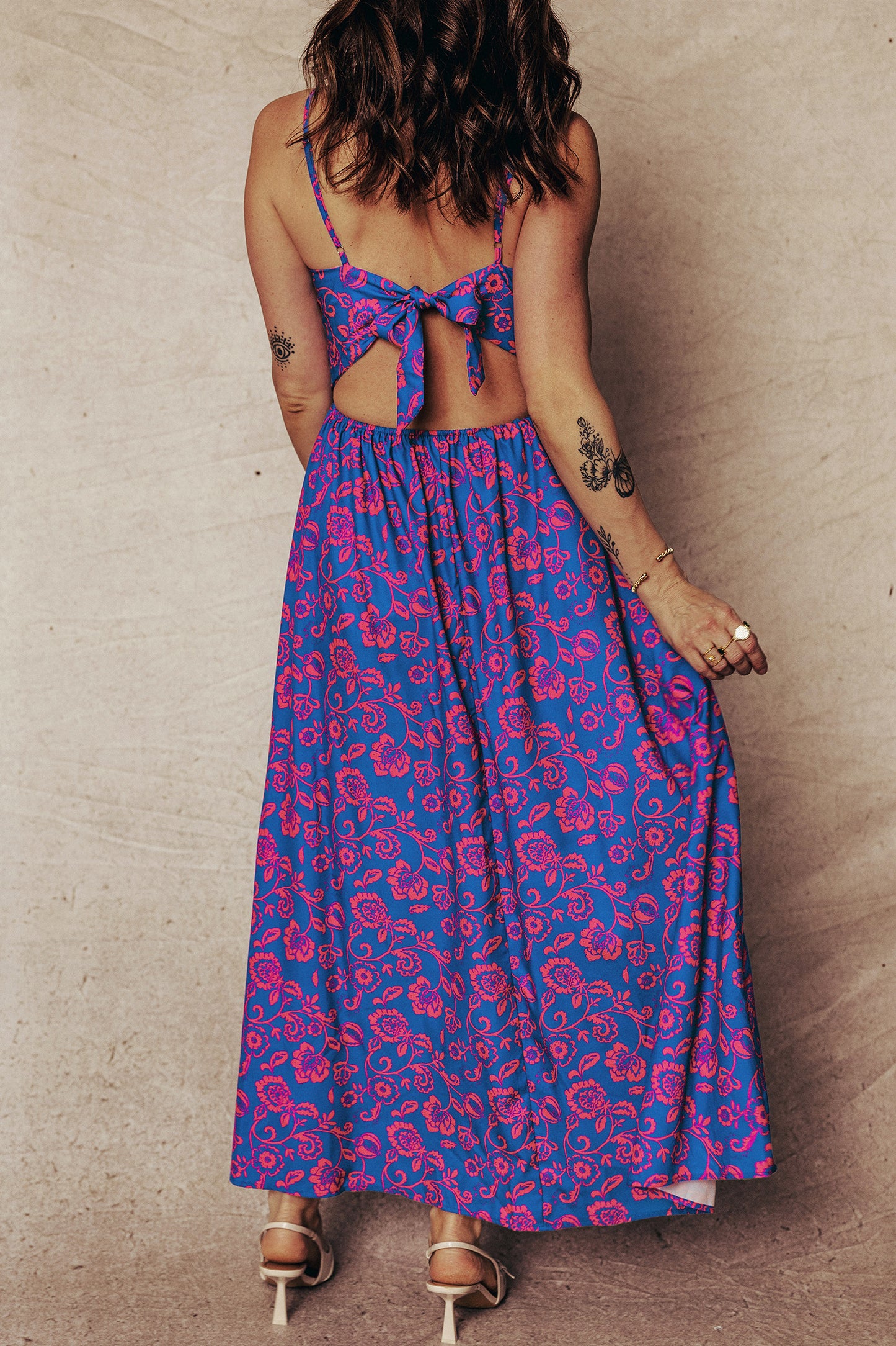 Floral Boho Maxi Dress Cutout Back Vacation Style