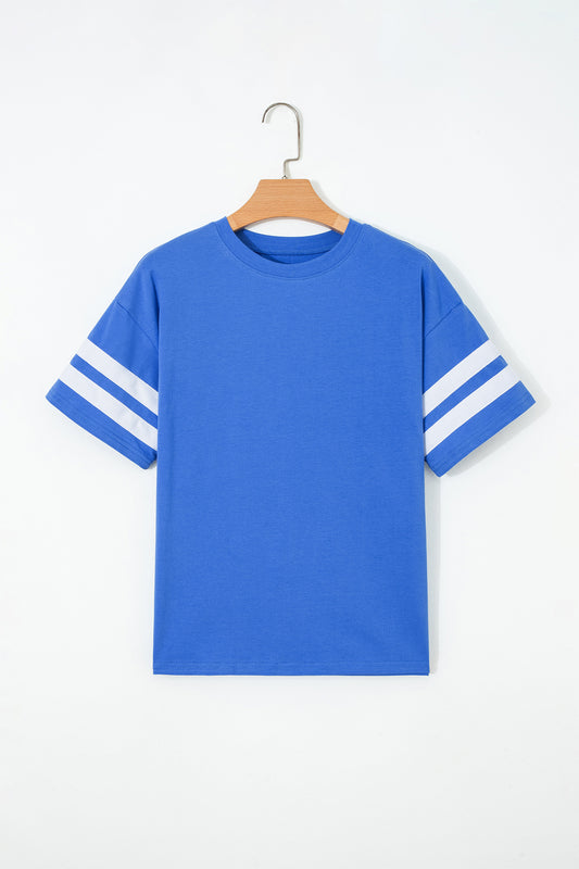 Fiery Red Varsity Striped Short Sleeve Crew Neck T Shirt