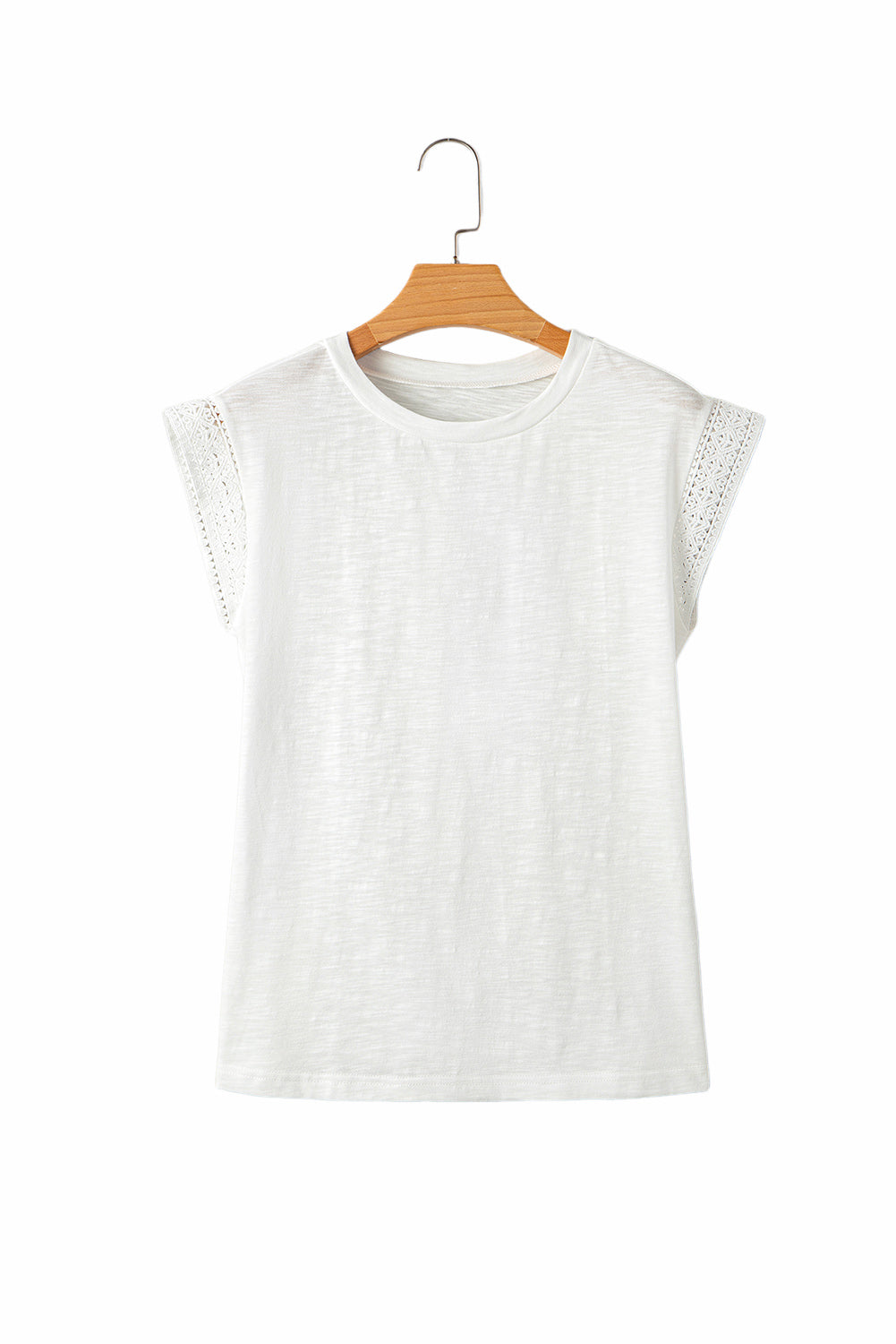White Lace Patchwork Cap Sleeve Round Neck T Shirt