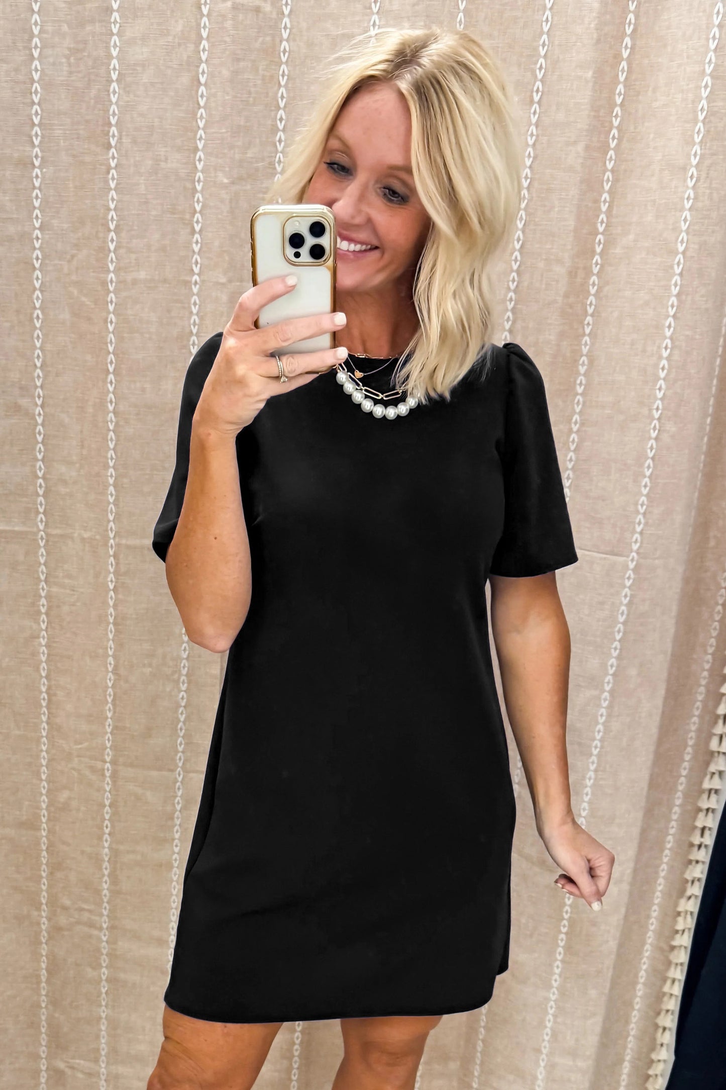 Solid Knit Mini Dress Casual Puff Sleeve Shift Dress
