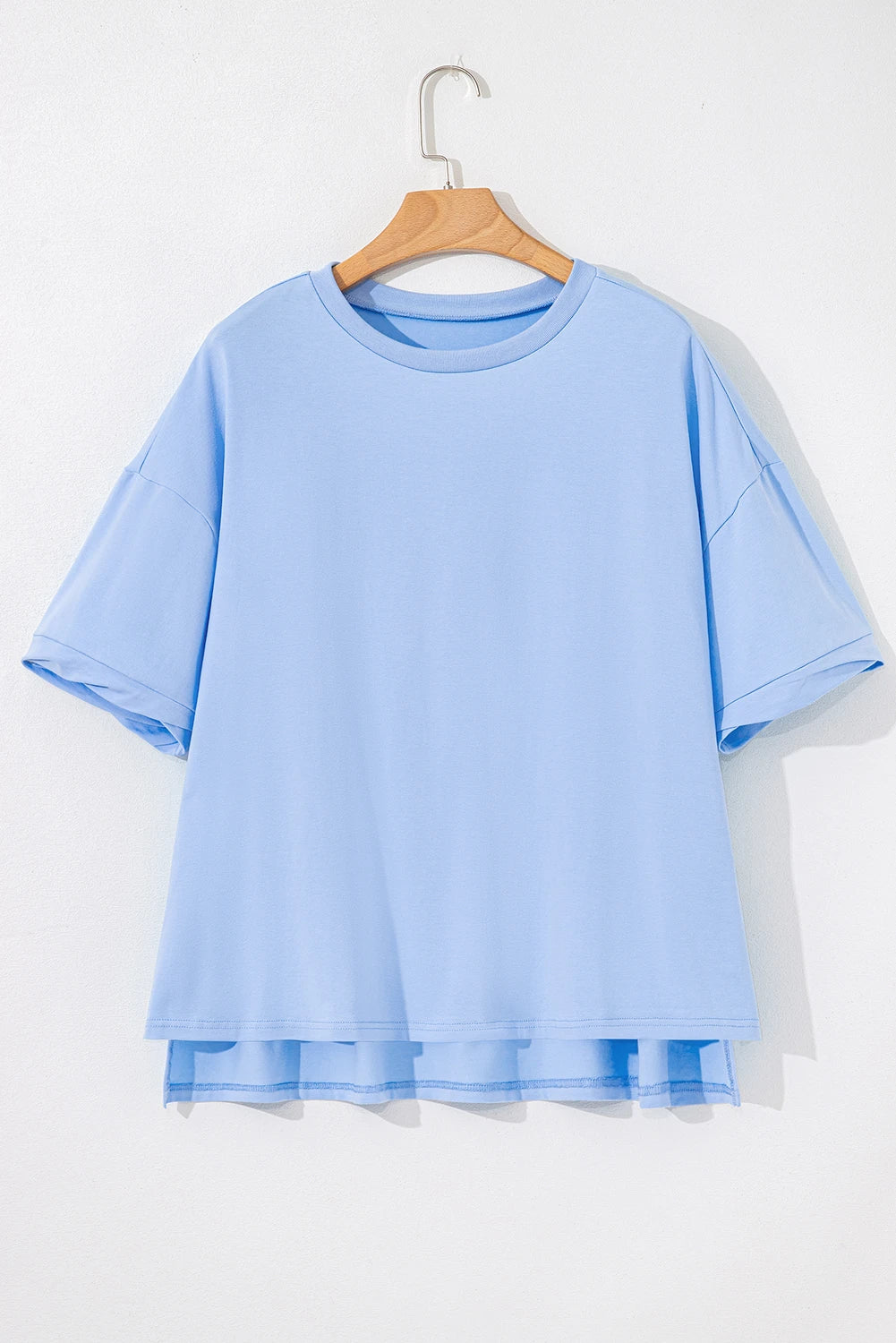 Black Loose Half Sleeve Hi Low Hem T Shirt
