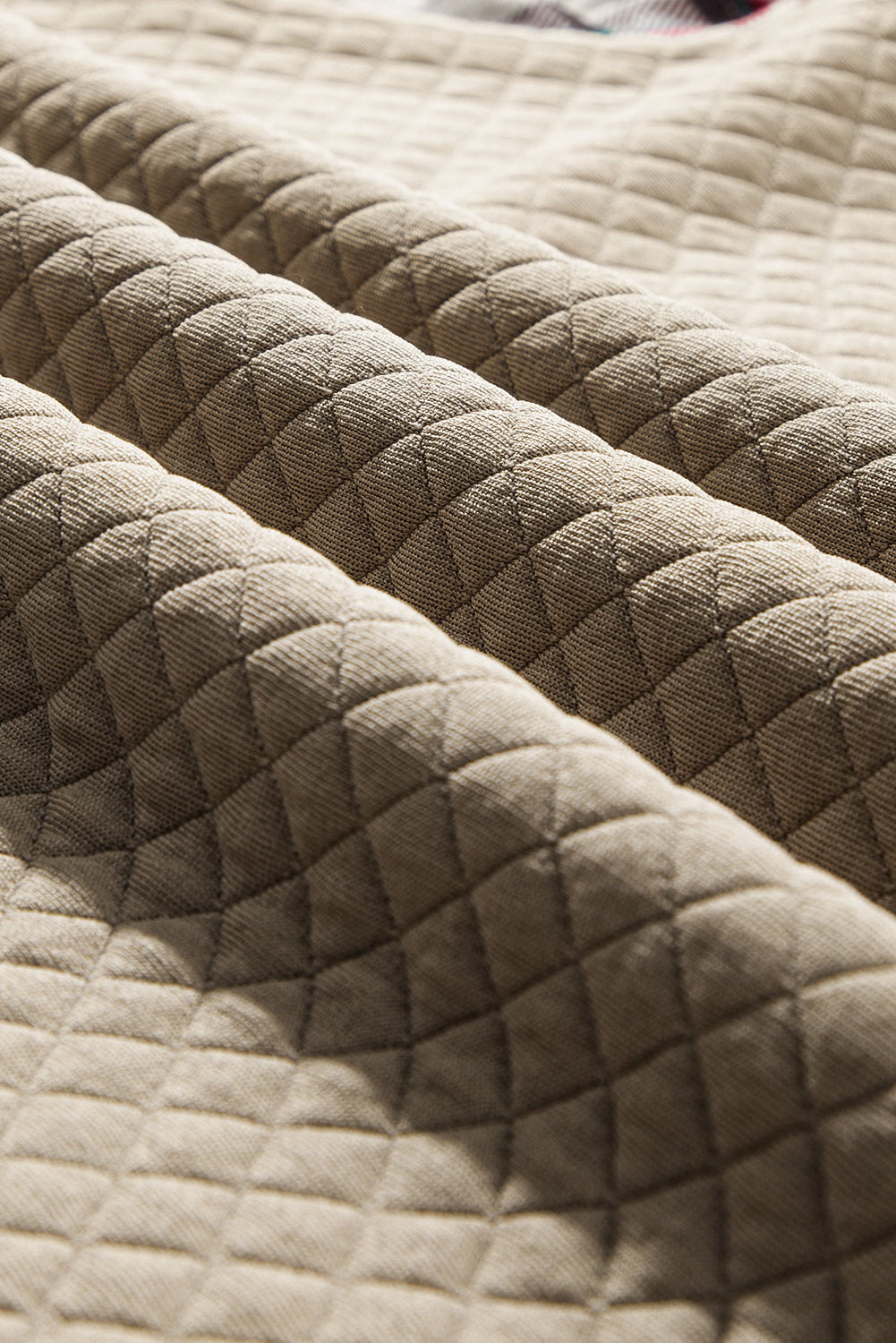 Apricot Quilted Buttoned Neckline Stand Neck Pullover Sweatshirt