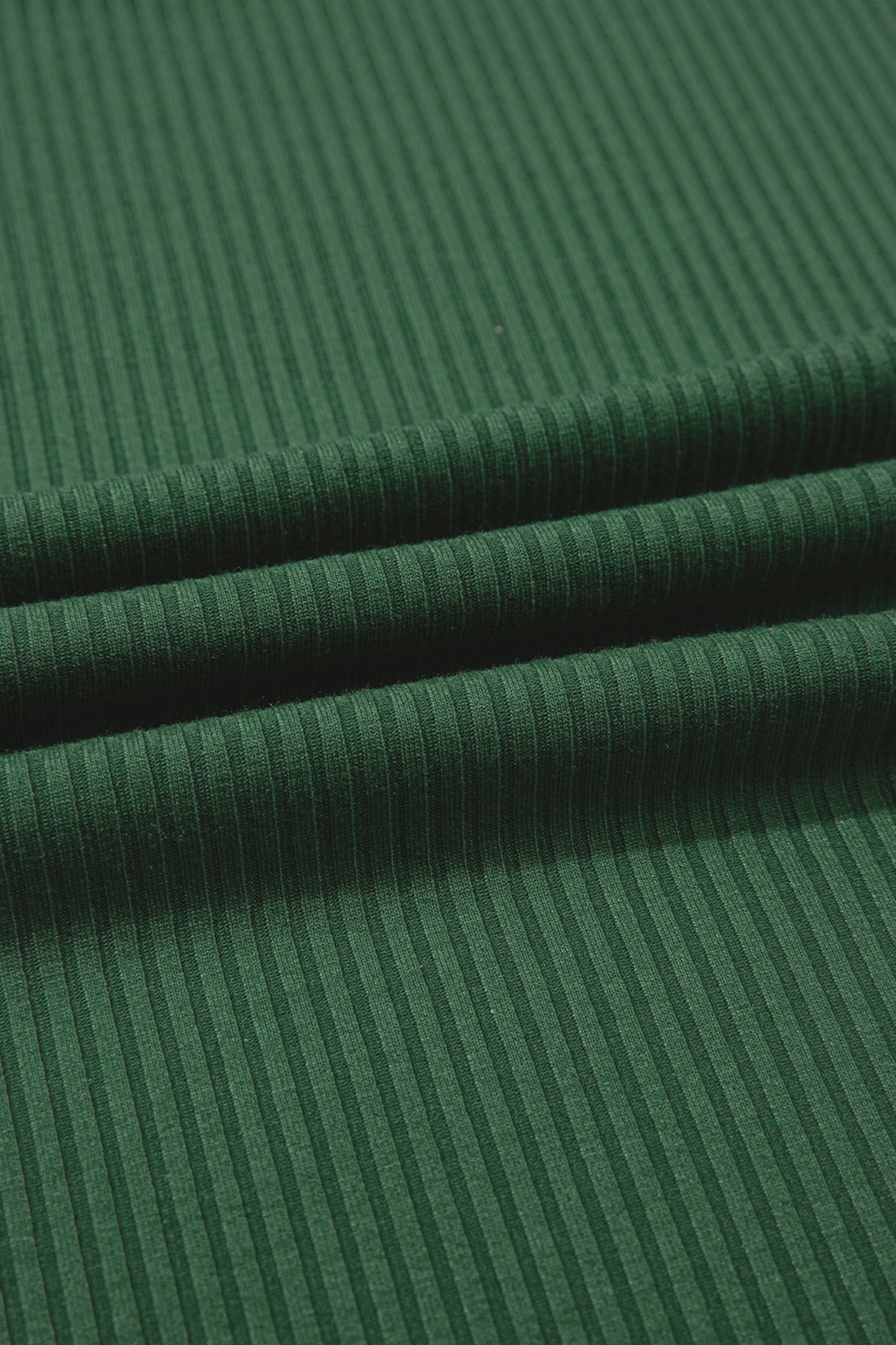 Blackish Green Solid Color Ribbed Ruffled Short Sleeve T Shirt