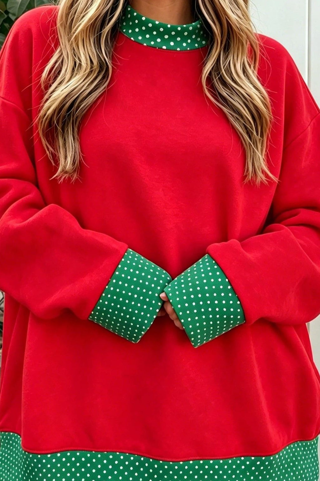 Polka Dot Sweatshirt Oversized Layered Casual Top