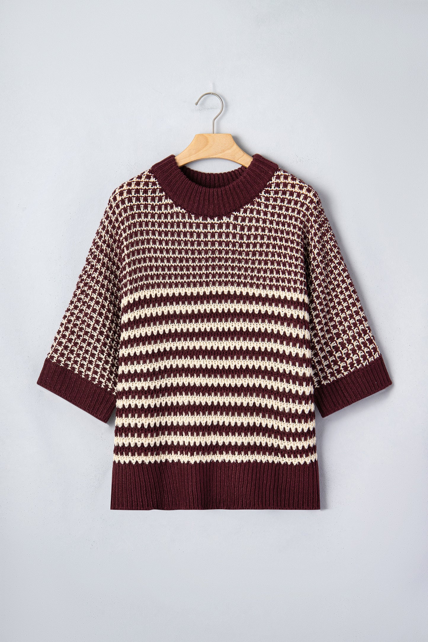 Red Stripe 3/4 Draped Sleeve Slouchy Sweater