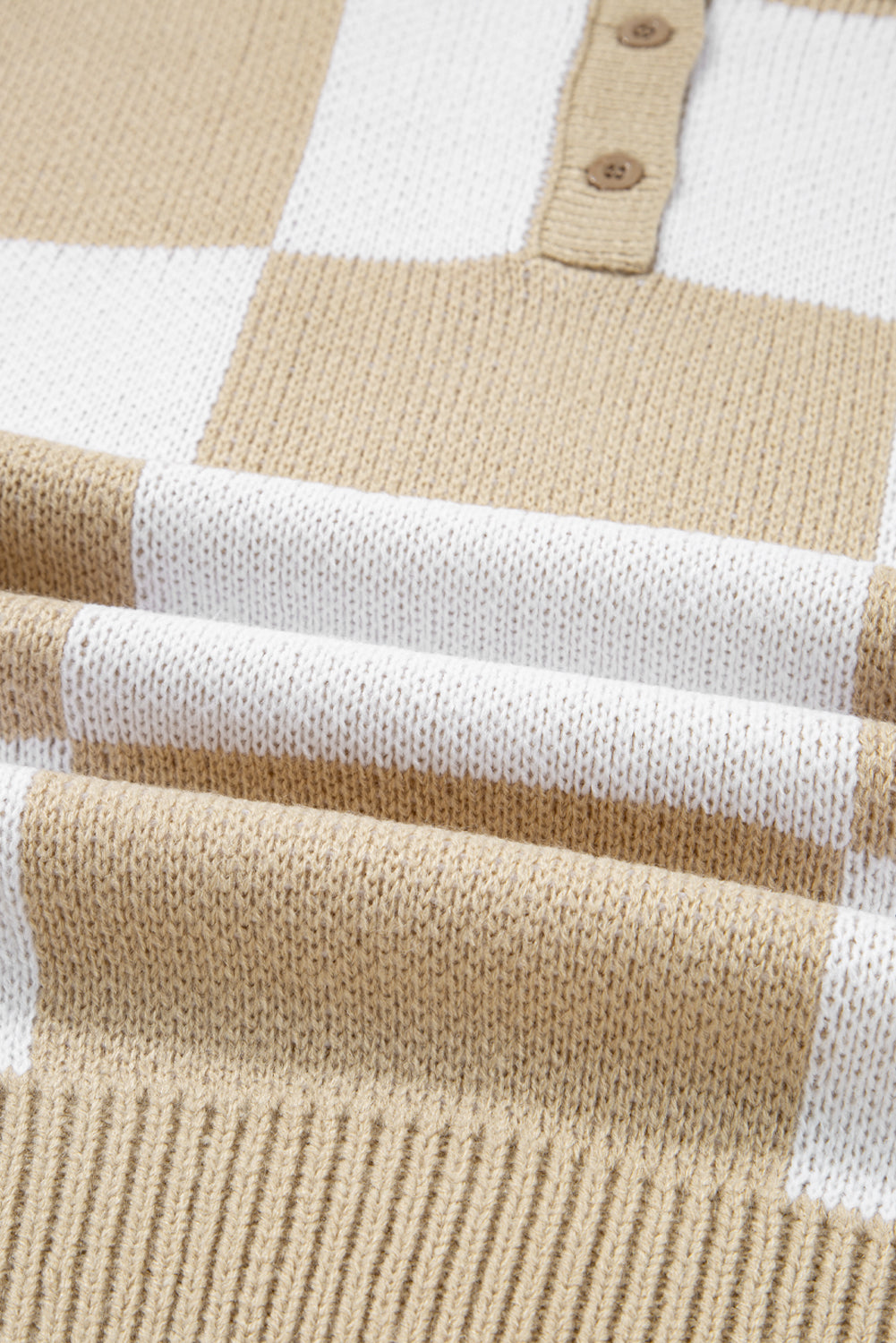 Grapefruit Orange Checkered Pattern Polo Collar Loose Sweater