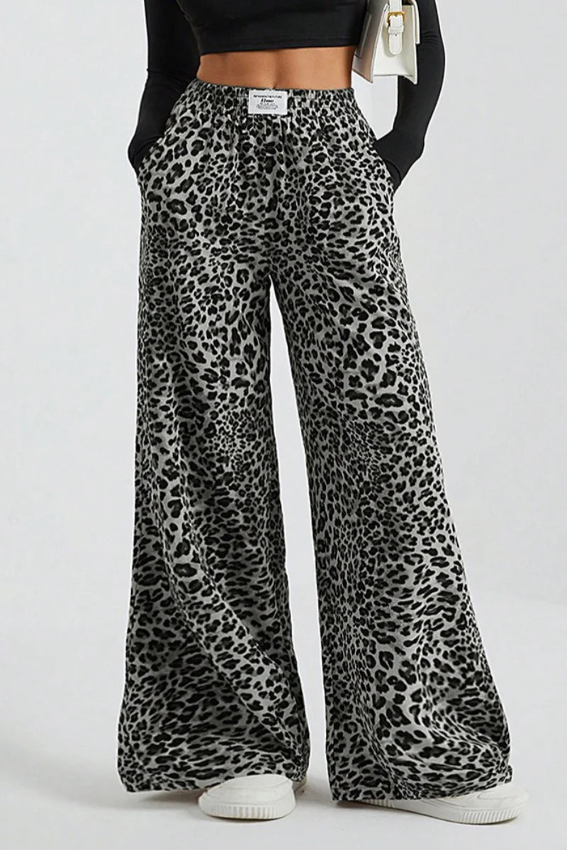 Leopard Wide Leg Elastic Waist Pants