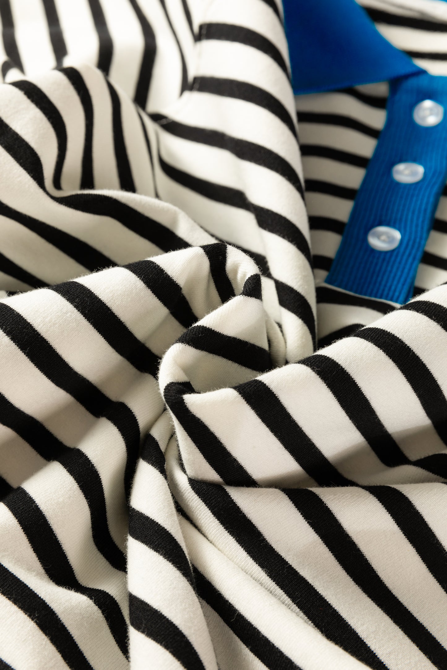 Black Stripe Color Block Patchwork Button Polo Collar Side Slit Sweatshirt