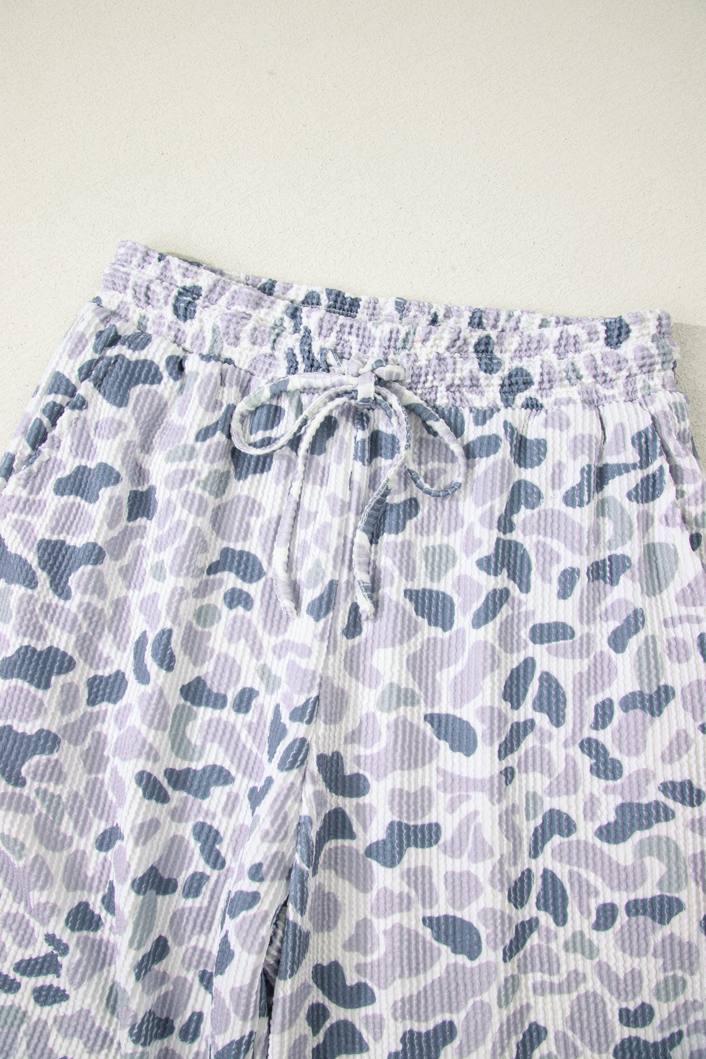 Beige Camouflage Print Twisted Rib Loose Tee Drawstring Pants Set