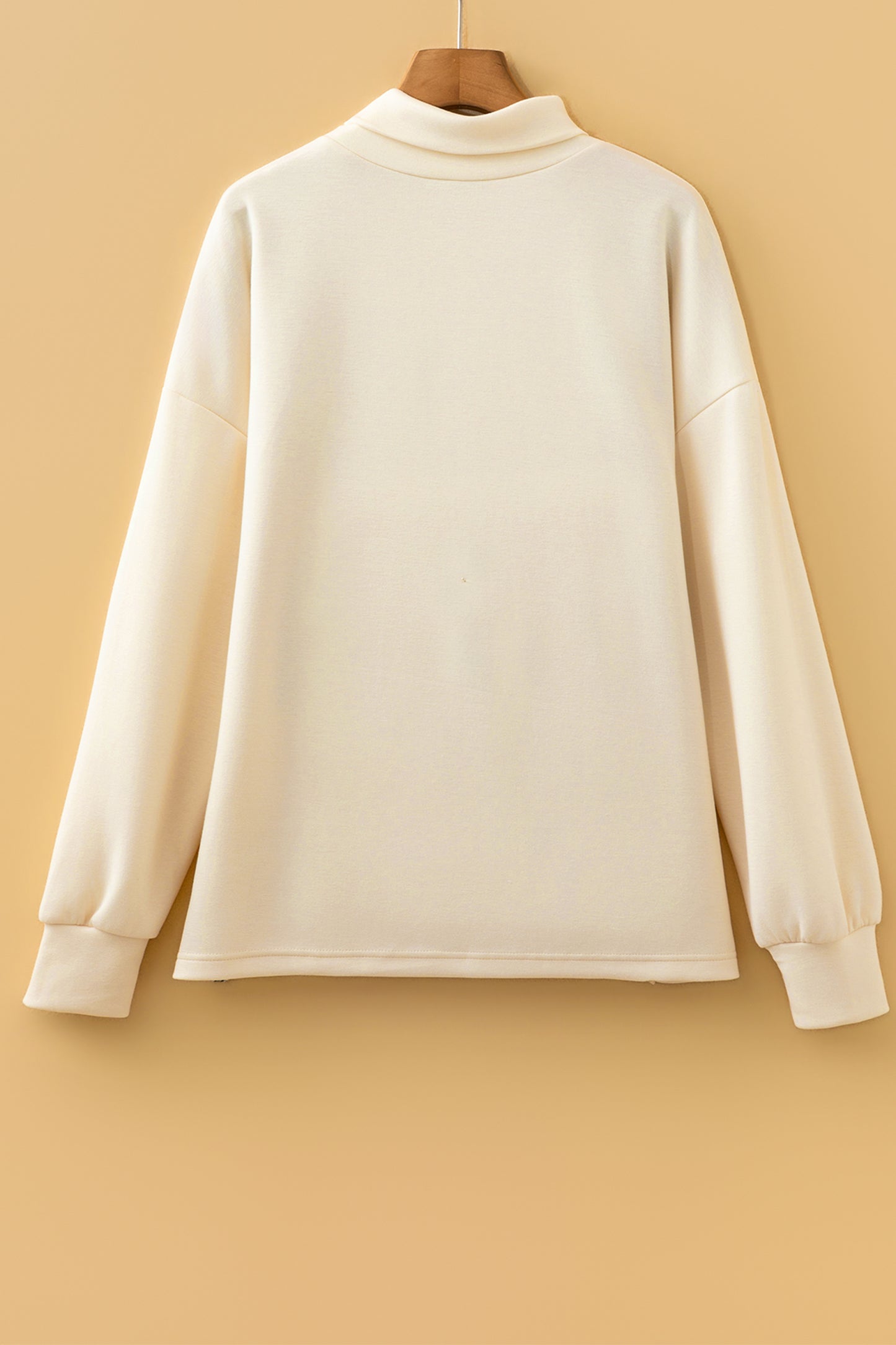 Beige Mock Neck Long Sleeve Leopard Detail Split Hem Top